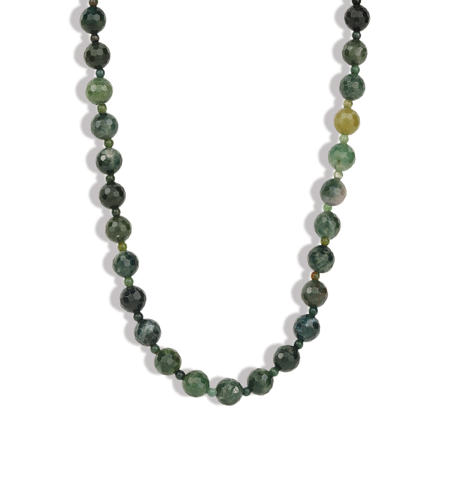 Lunita Luz-Faceted Mixed Shape Extra Long Beaded Necklace | 8mm-Necklaces-Gold, Moss Agate-Blue Ruby Jewellery-Vancouver Canada