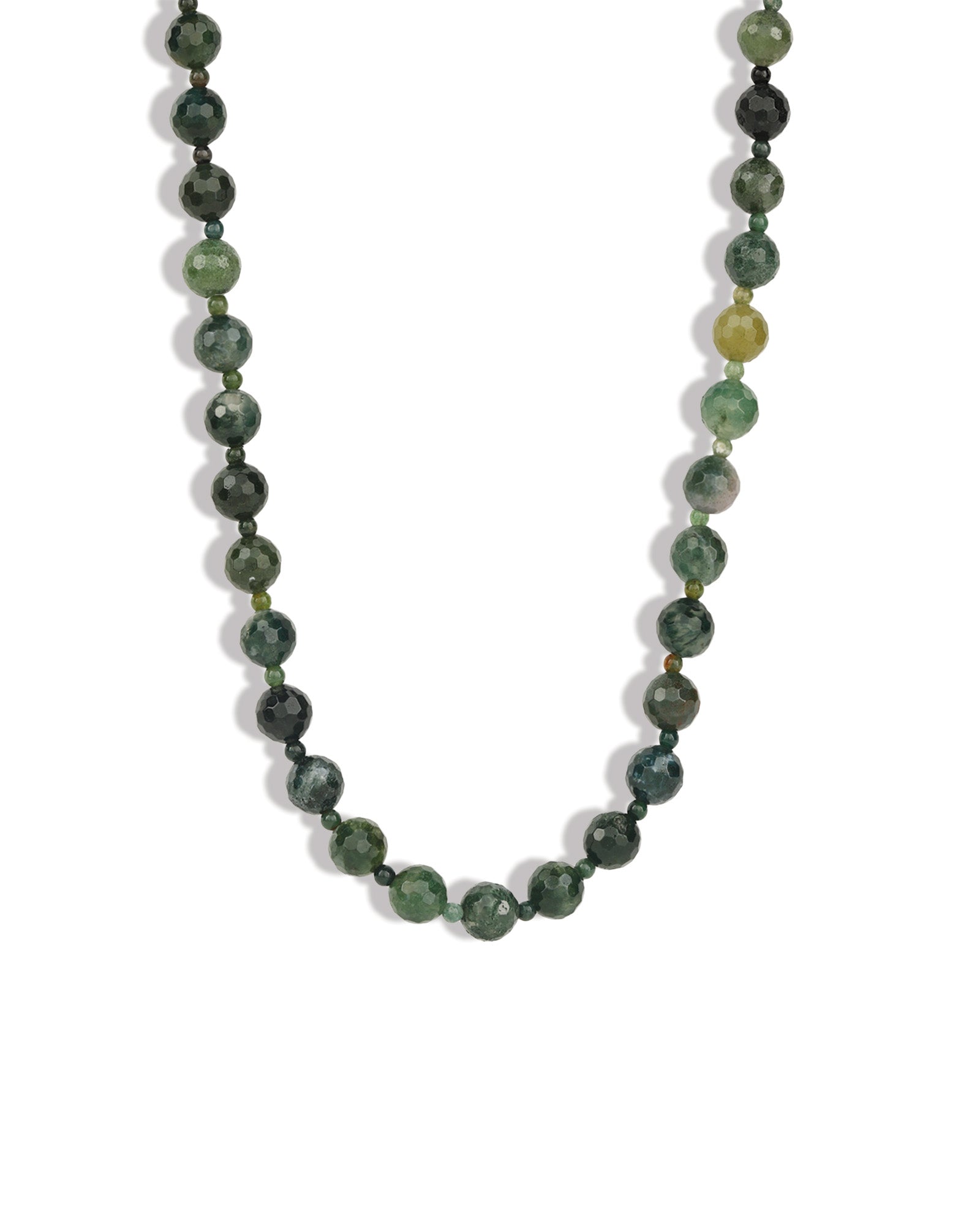 Lunita Luz-Faceted Mixed Shape Extra Long Beaded Necklace | 8mm-Necklaces-Gold, Moss Agate-Blue Ruby Jewellery-Vancouver Canada
