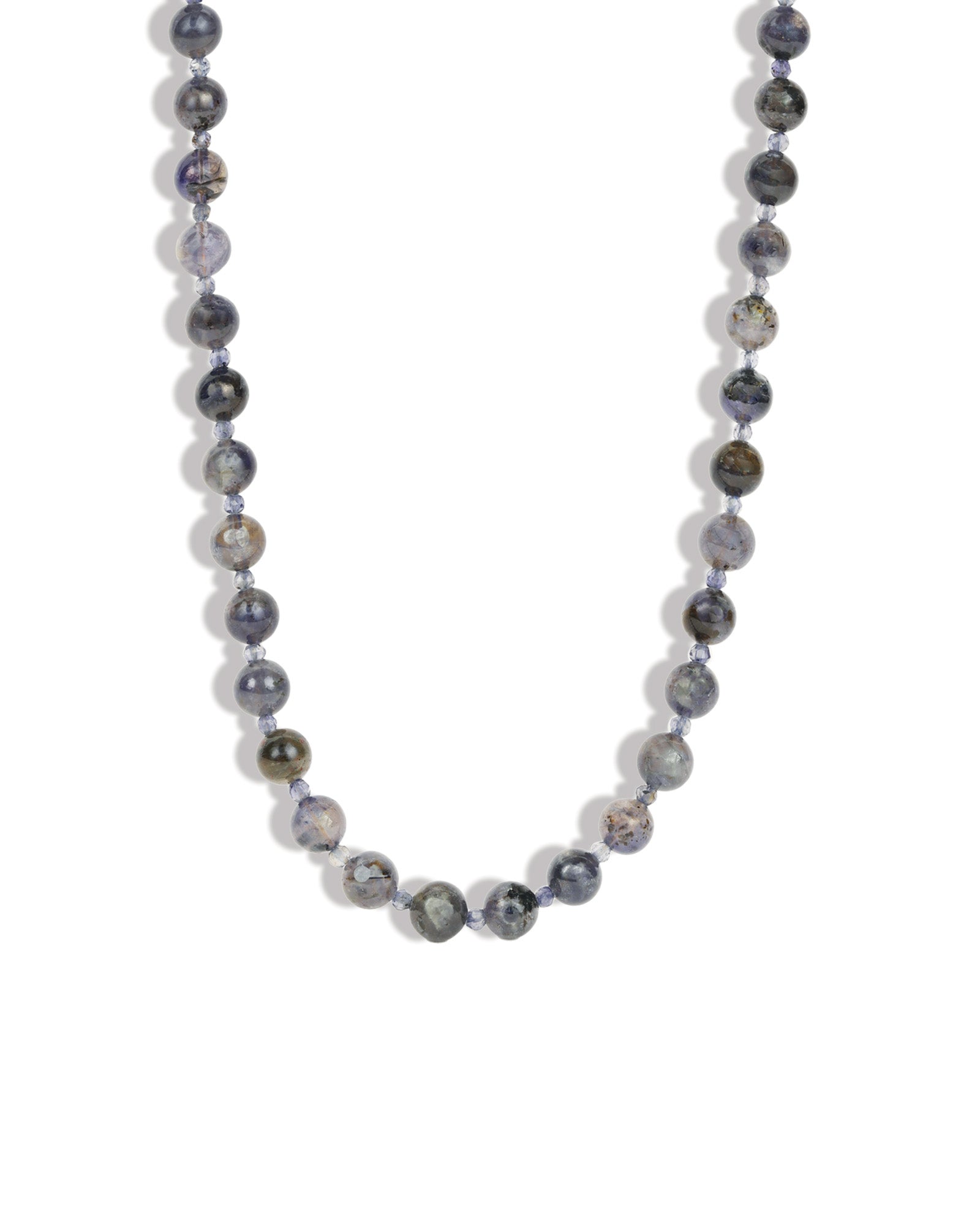 Lunita Luz-Mixed Shape Extra Long Beaded Necklace | 8mm-Necklaces-Gold, Grey Blue Iolite, Iolite-Blue Ruby Jewellery-Vancouver Canada