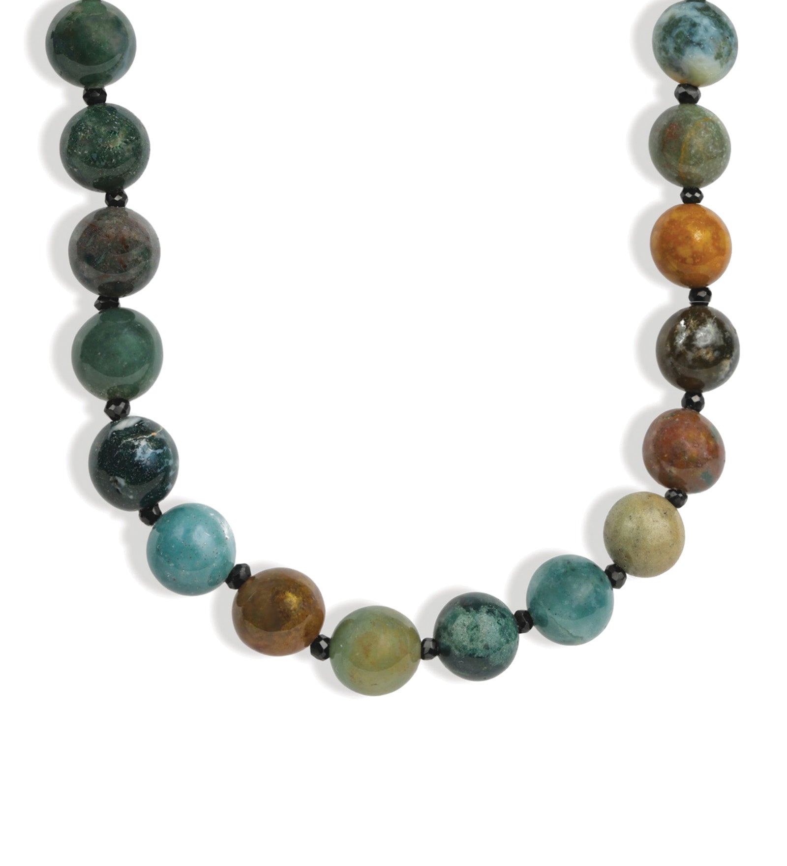 Lunita Luz-Mixed Shape Beaded Necklace | 10mm-Necklaces-Silver, Indian Agate, Black Spinel-Blue Ruby Jewellery-Vancouver Canada