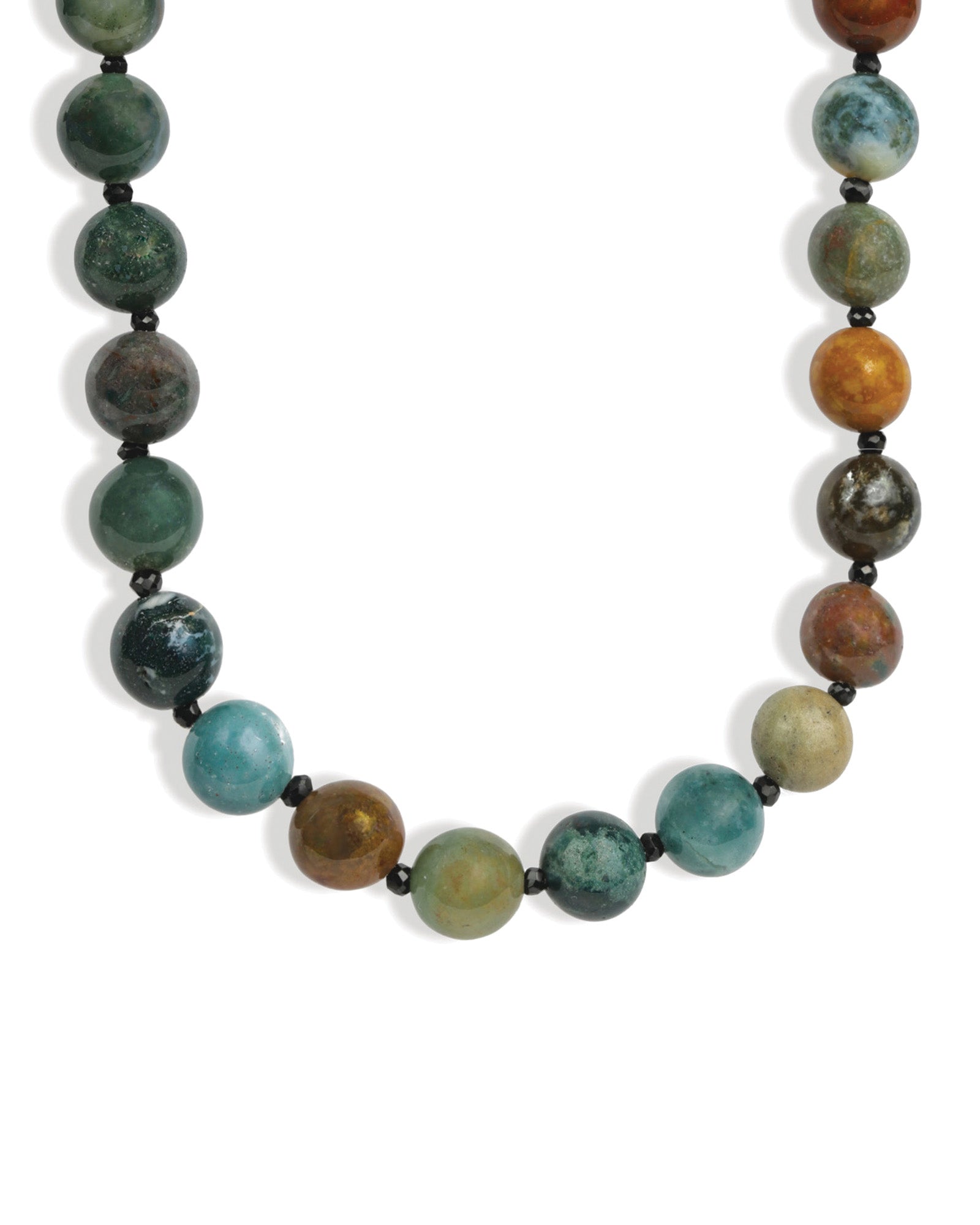 Lunita Luz-Mixed Shape Beaded Necklace | 10mm-Necklaces-Silver, Indian Agate, Black Spinel-Blue Ruby Jewellery-Vancouver Canada