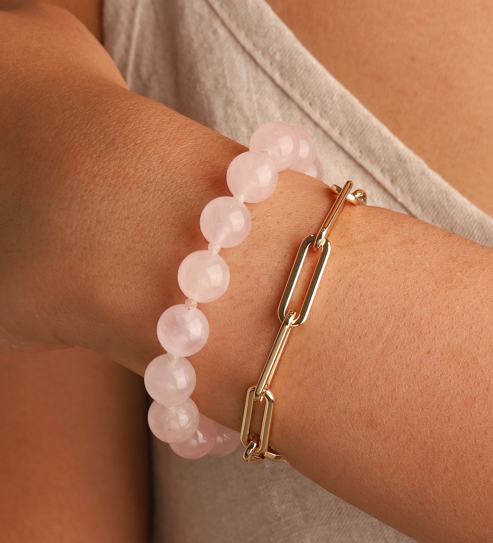 Lunita Luz-Rose Quartz Beaded Bracelet | 10mm-Bracelets-Blue Ruby Jewellery-Vancouver Canada