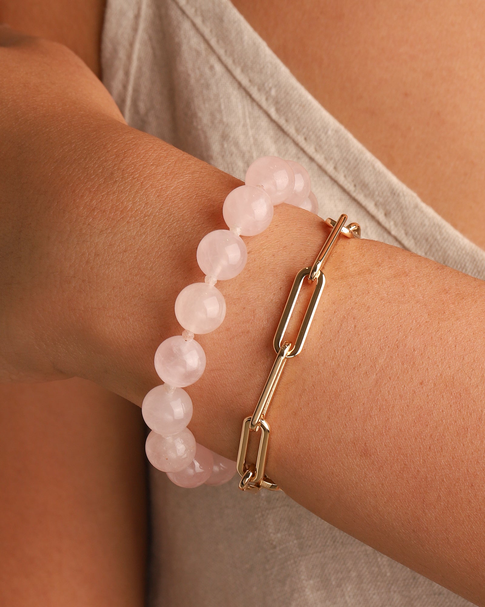 Lunita Luz-Rose Quartz Beaded Bracelet | 10mm-Bracelets-Blue Ruby Jewellery-Vancouver Canada
