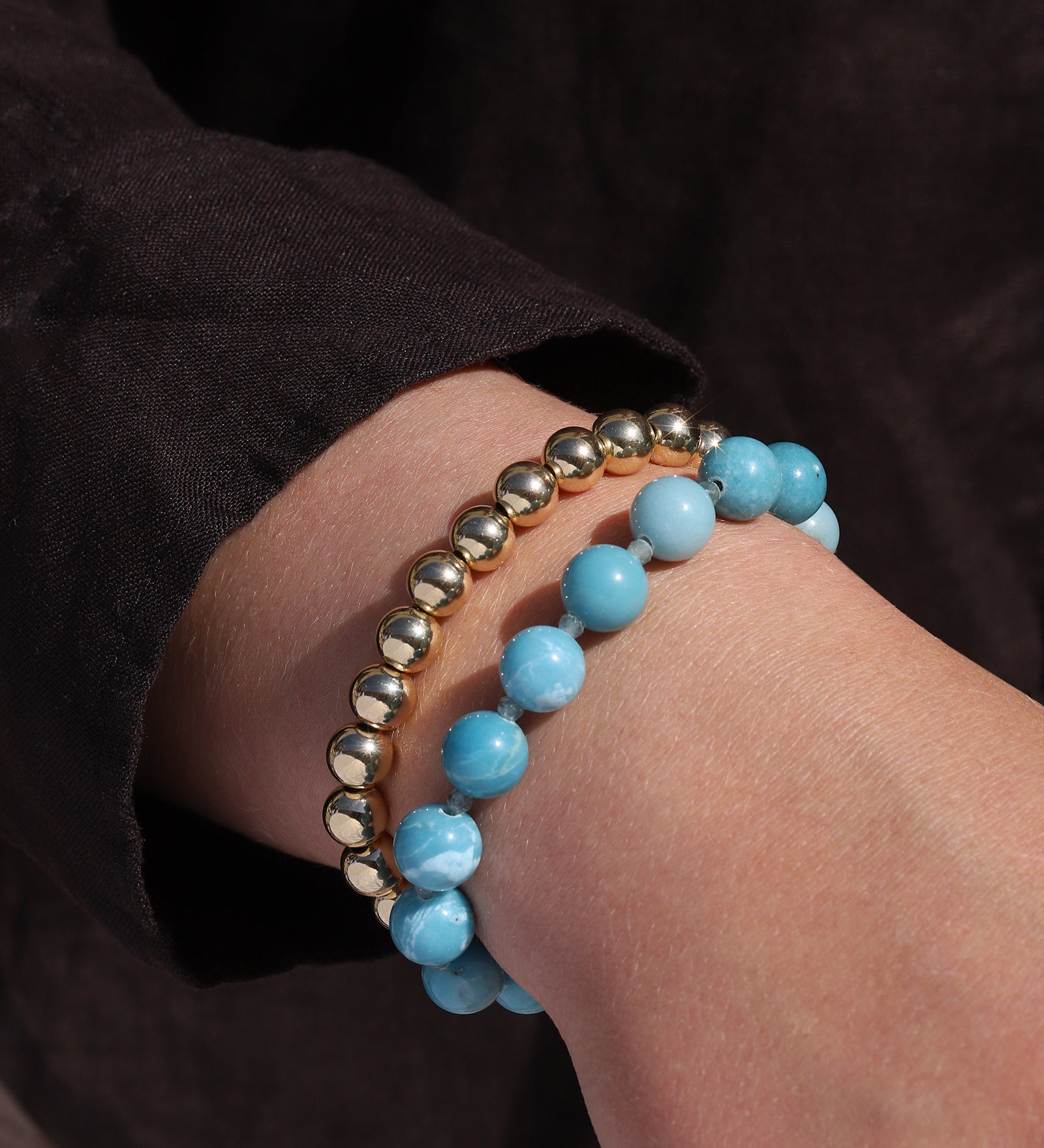 Lunita Luz-Blue Larimar Beaded Bracelet | 10mm-Bracelets-Blue Ruby Jewellery-Vancouver Canada