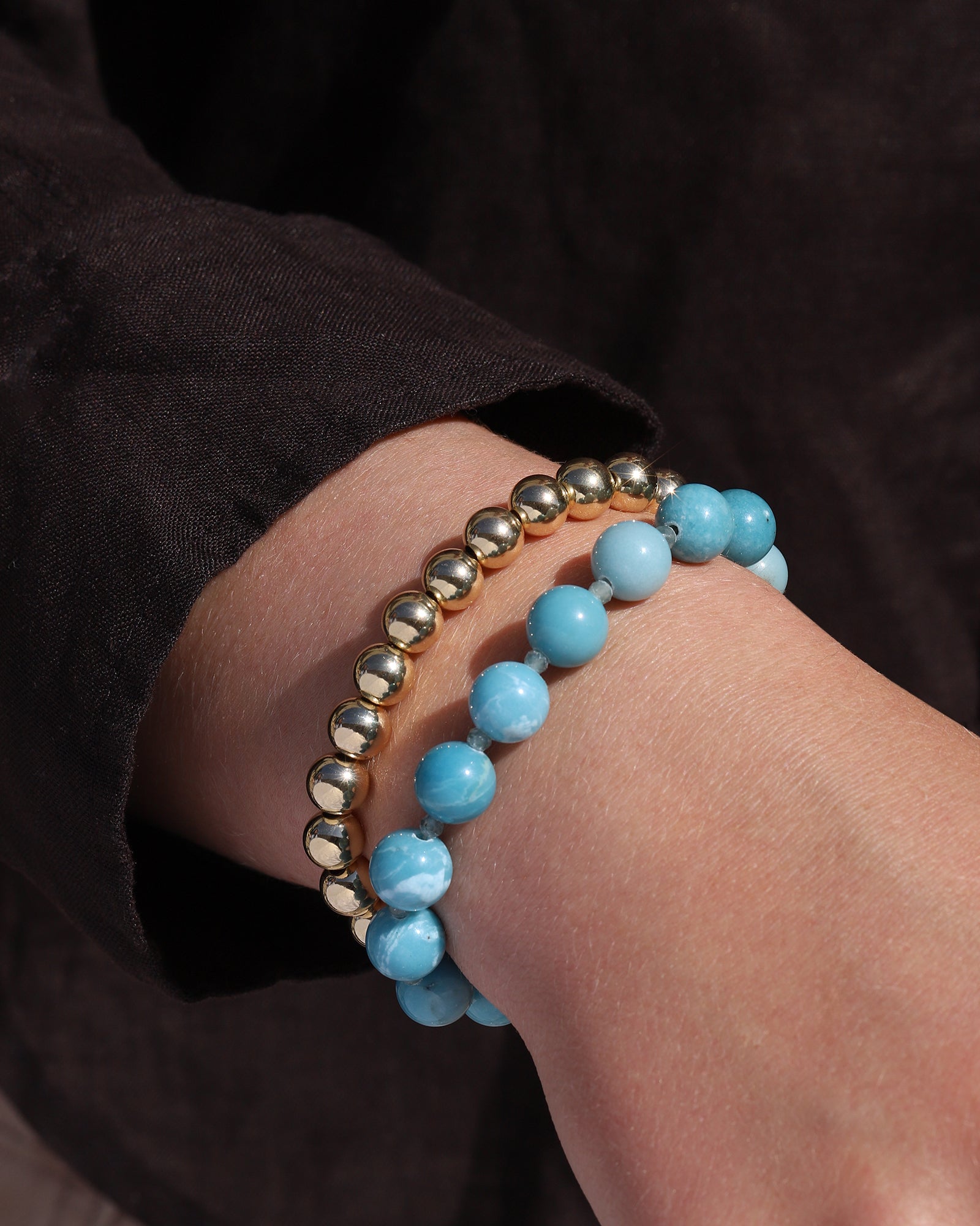 Lunita Luz-Blue Larimar Beaded Bracelet | 10mm-Bracelets-Blue Ruby Jewellery-Vancouver Canada