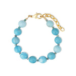 Larimar & Grandidierite Beaded Bracelet | 10mm 14k Gold Plated, Sky Blue Larimar, Grandiderite