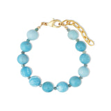 Larimar & Grandidierite Beaded Bracelet | 10mm 14k Gold Plated, Sky Blue Larimar, Grandiderite