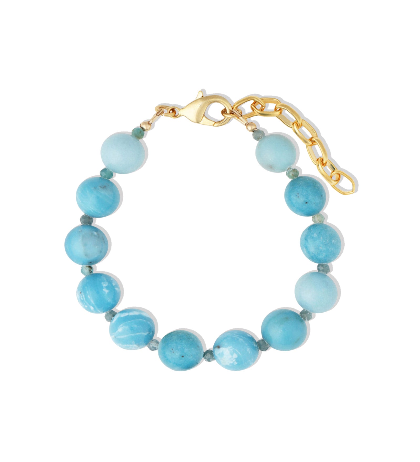 Larimar & Grandidierite Beaded Bracelet | 10mm 14k Gold Plated, Sky Blue Larimar, Grandiderite