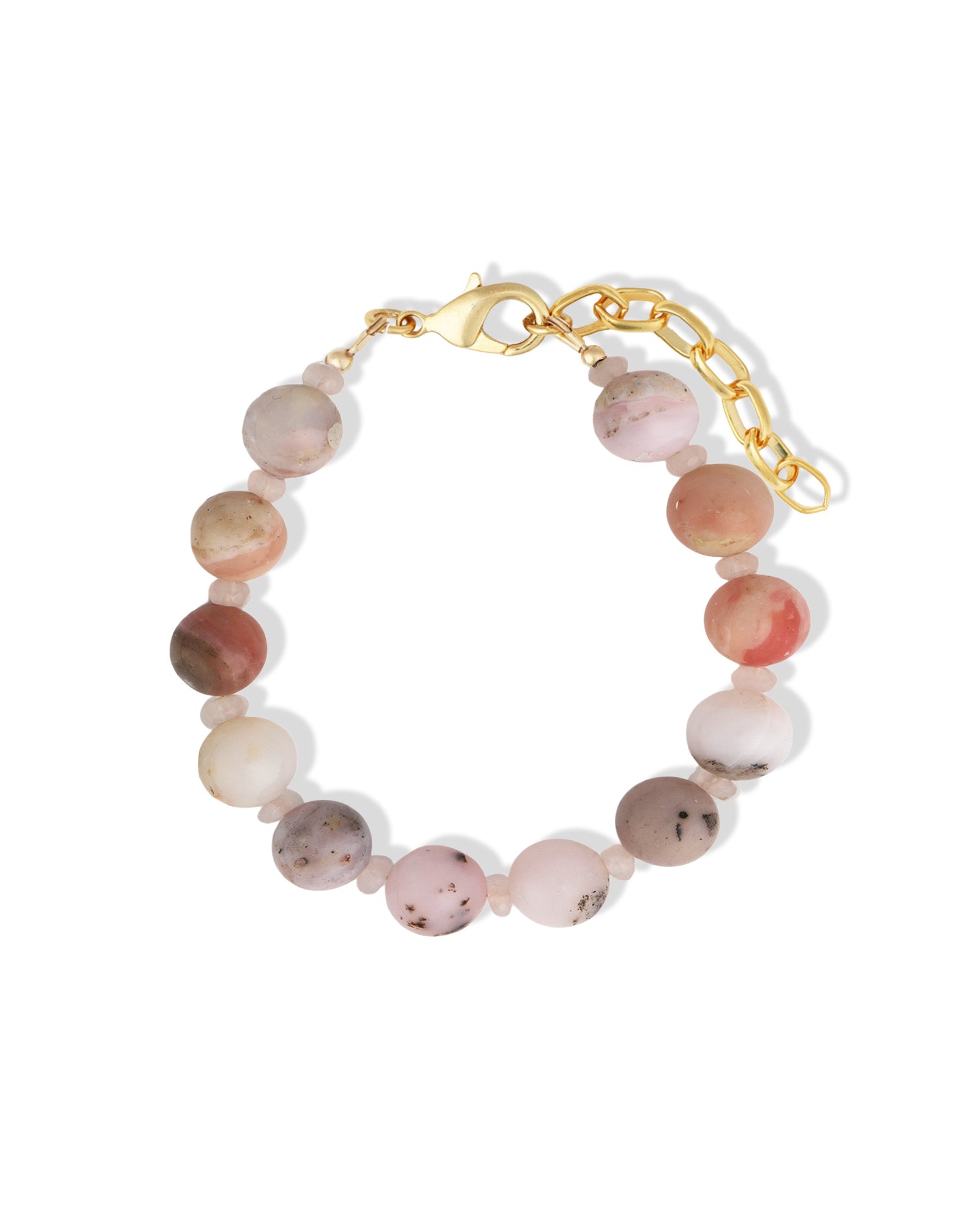 Peruvian Opal & Rose Quartz Beaded Bracelet | 10mm 14k Gold Plated, Peruvian Opal, Rose Quartz
