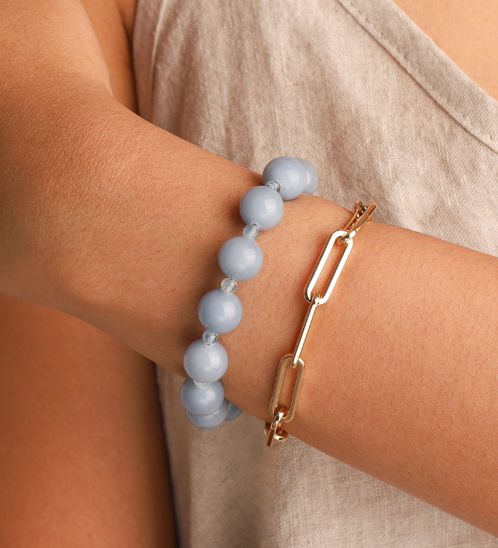 Lunita Luz-Angelite Beaded Bracelet | 10mm-Bracelets-Blue Ruby Jewellery-Vancouver Canada