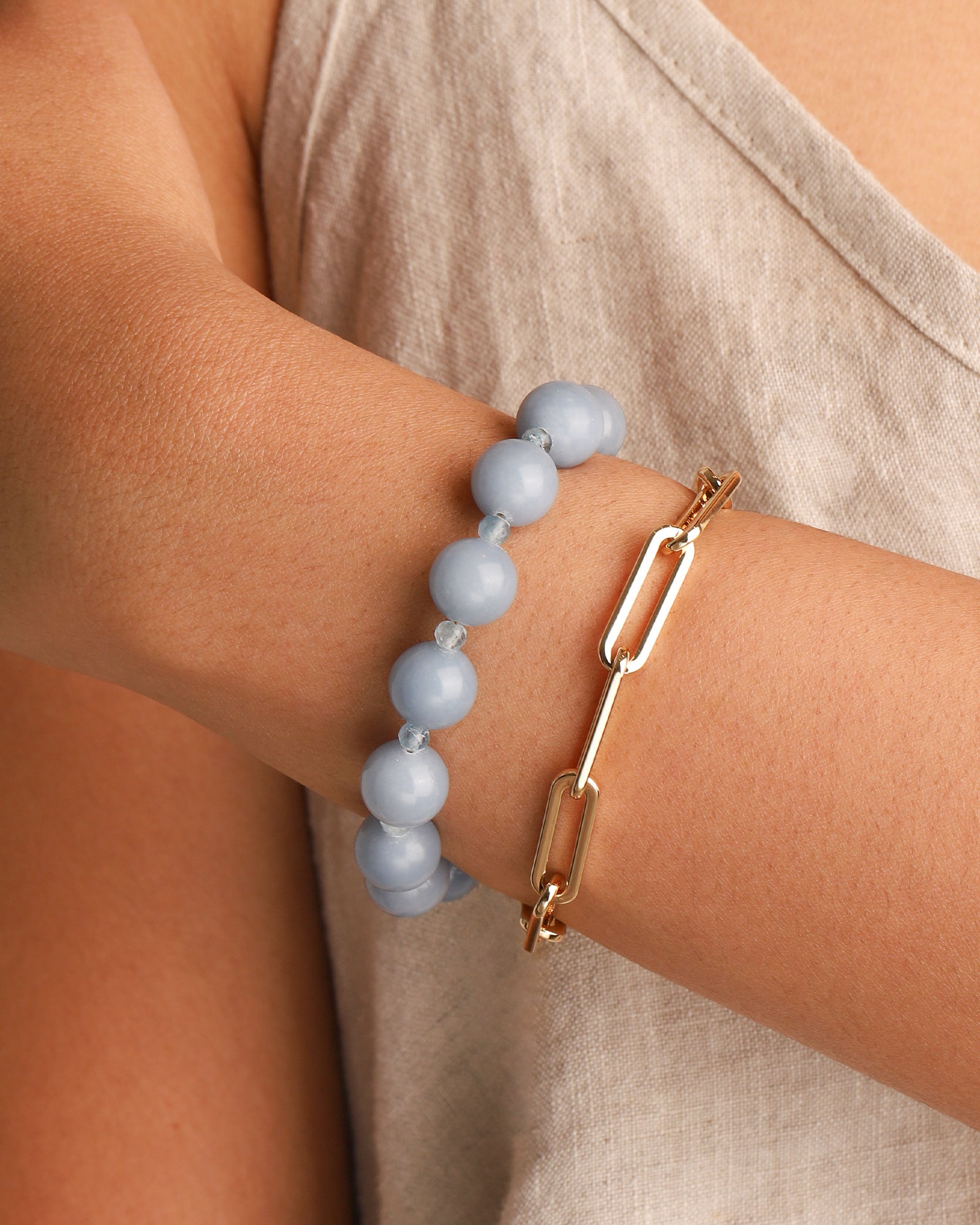Lunita Luz-Angelite Beaded Bracelet | 10mm-Bracelets-Blue Ruby Jewellery-Vancouver Canada