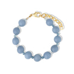 Angelite & Aquamarine Beaded Bracelet | 10mm 14k Gold Plated, Angelite, Aquamarine