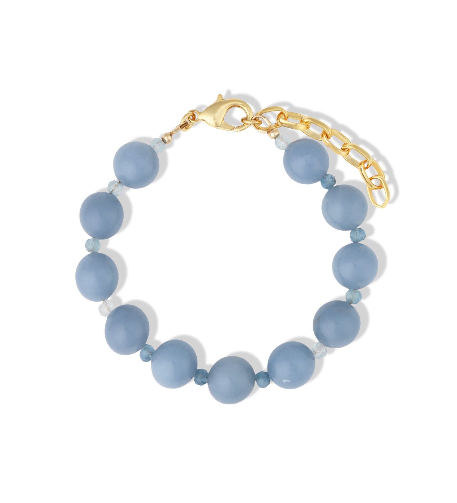 Angelite & Aquamarine Beaded Bracelet | 10mm 14k Gold Plated, Angelite, Aquamarine