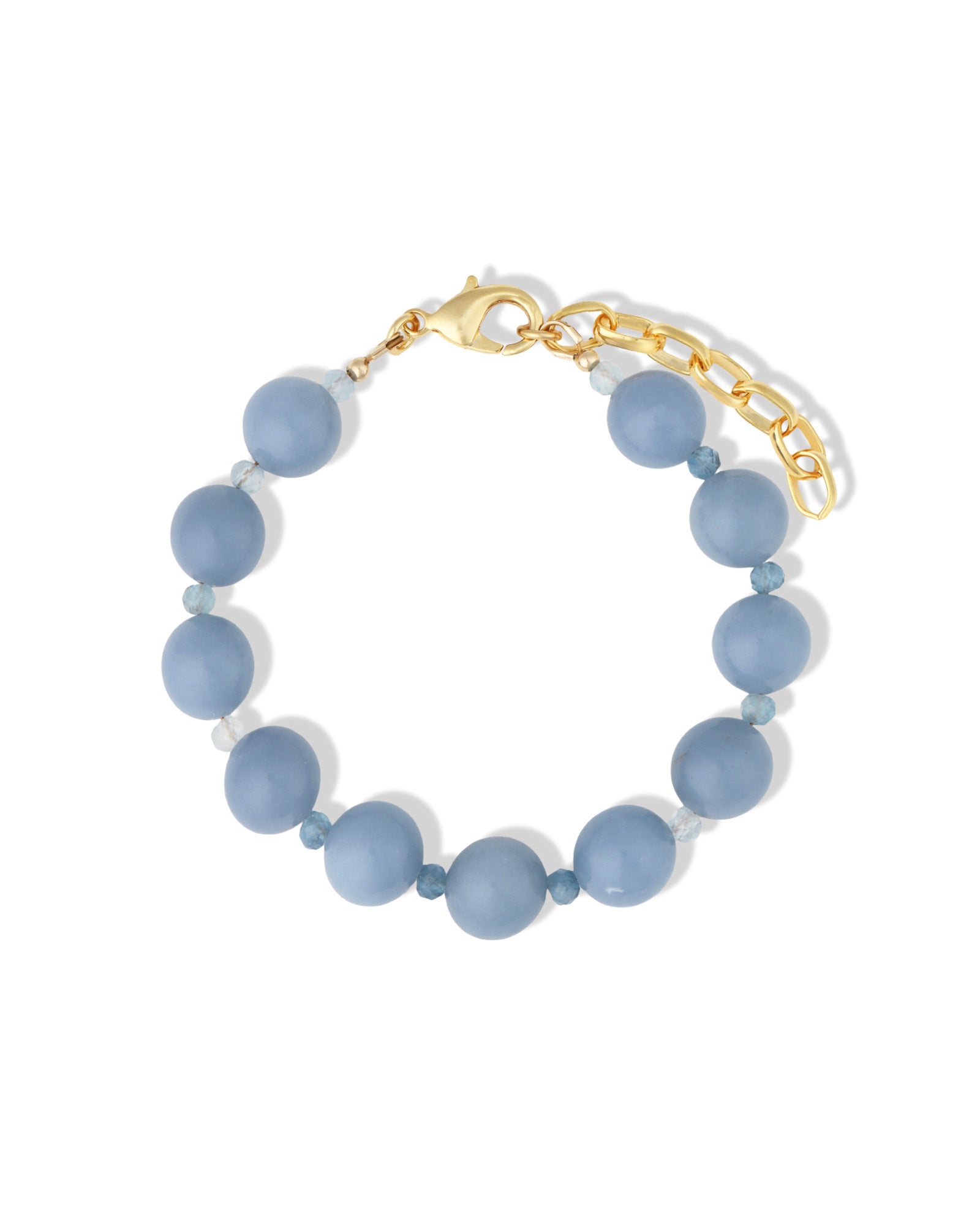 Angelite & Aquamarine Beaded Bracelet | 10mm 14k Gold Plated, Angelite, Aquamarine