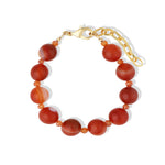 Red Stripe Agate & Carnelian Beaded Bracelet | 12mm 14k Gold Plated, Red Striped Agate, Carnelian
