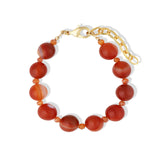 Red Stripe Agate & Carnelian Beaded Bracelet | 12mm 14k Gold Plated, Red Striped Agate, Carnelian