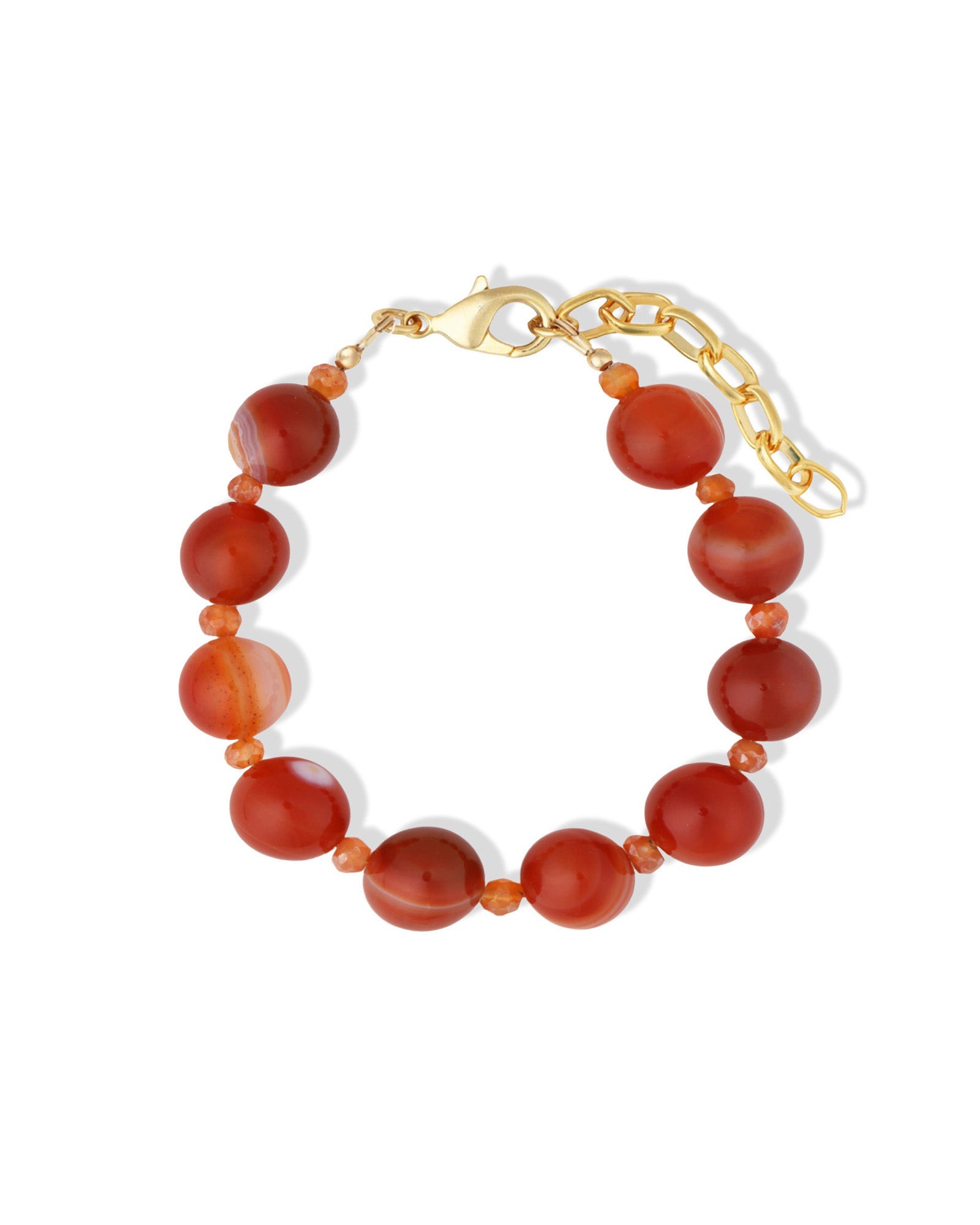 Red Stripe Agate & Carnelian Beaded Bracelet | 12mm 14k Gold Plated, Red Striped Agate, Carnelian