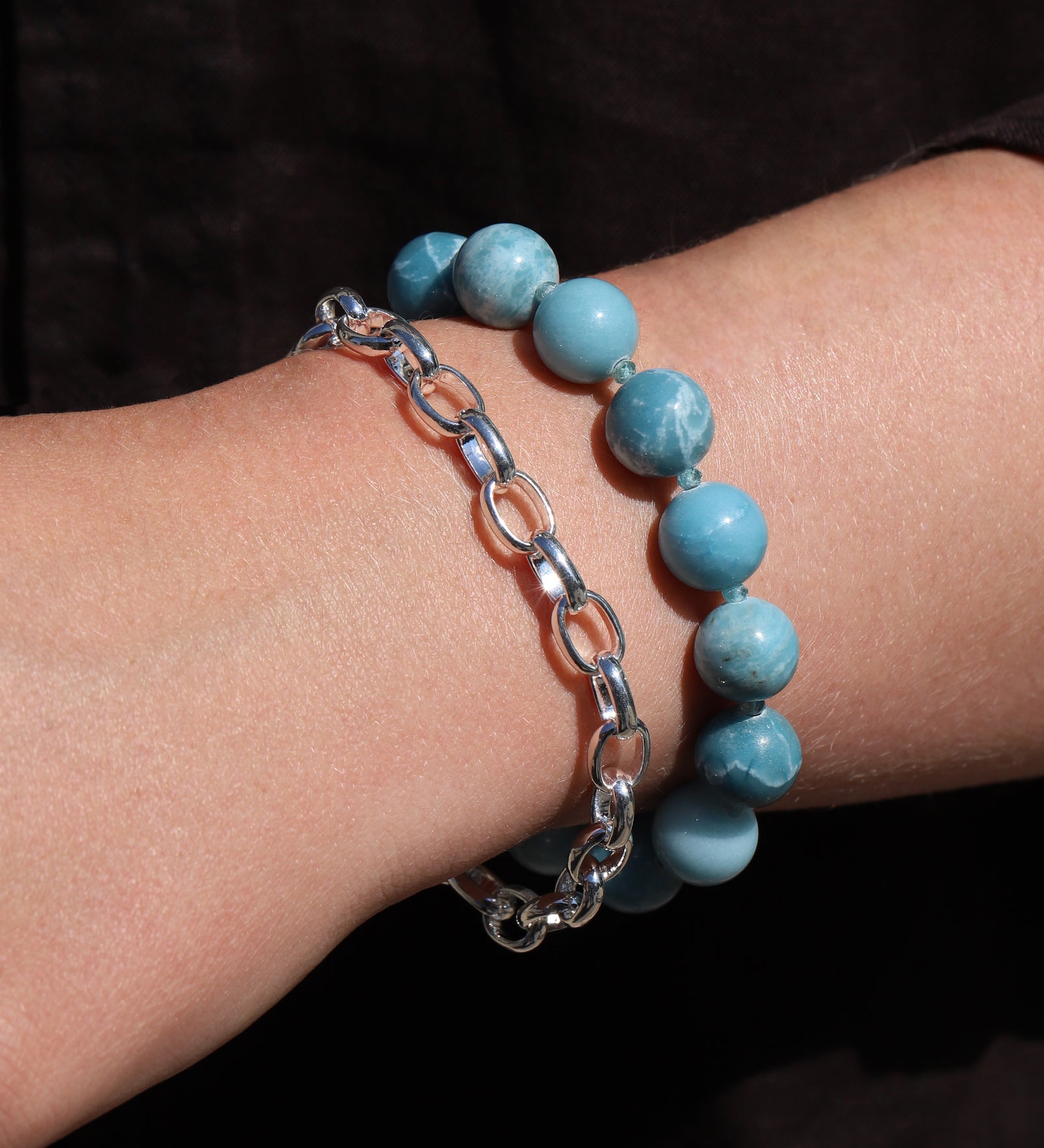 Lunita Luz-Larimar Beaded Bracelet | 12mm-Bracelets-Blue Ruby Jewellery-Vancouver Canada