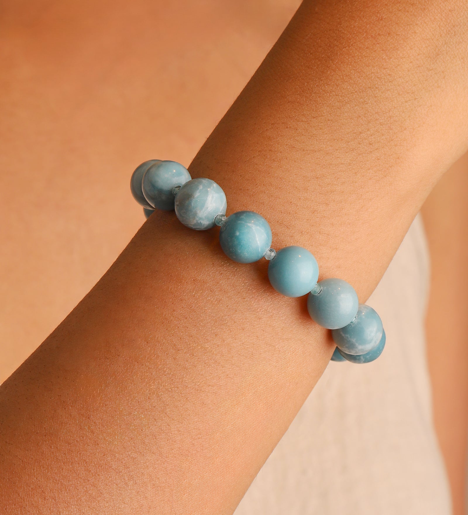 Lunita Luz-Larimar Beaded Bracelet | 12mm-Bracelets-Blue Ruby Jewellery-Vancouver Canada