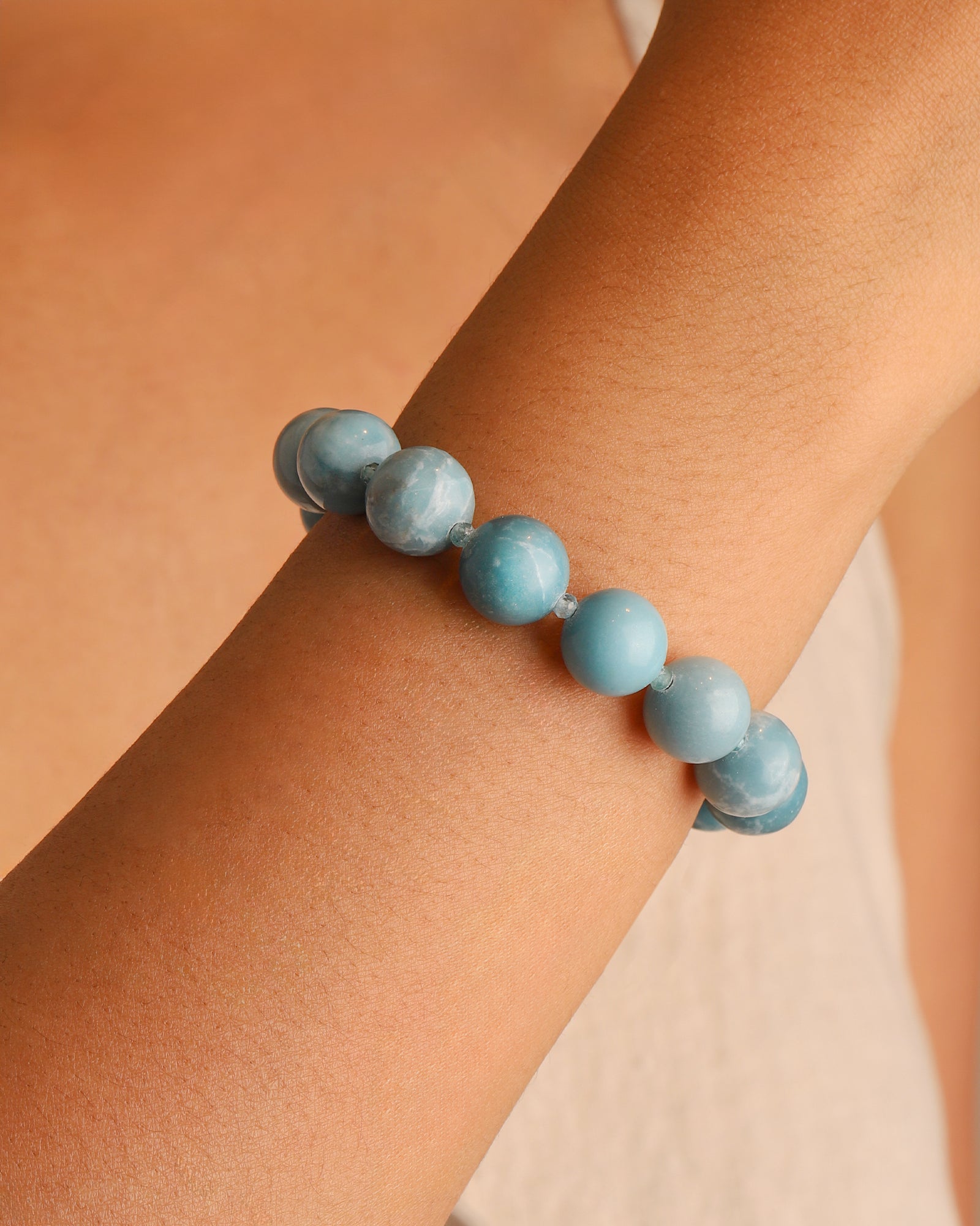 Lunita Luz-Larimar Beaded Bracelet | 12mm-Bracelets-Blue Ruby Jewellery-Vancouver Canada