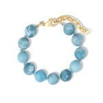 Larimar & Apatite Beaded Bracelet | 12mm 14k Gold Plated, Larimar, Apatite