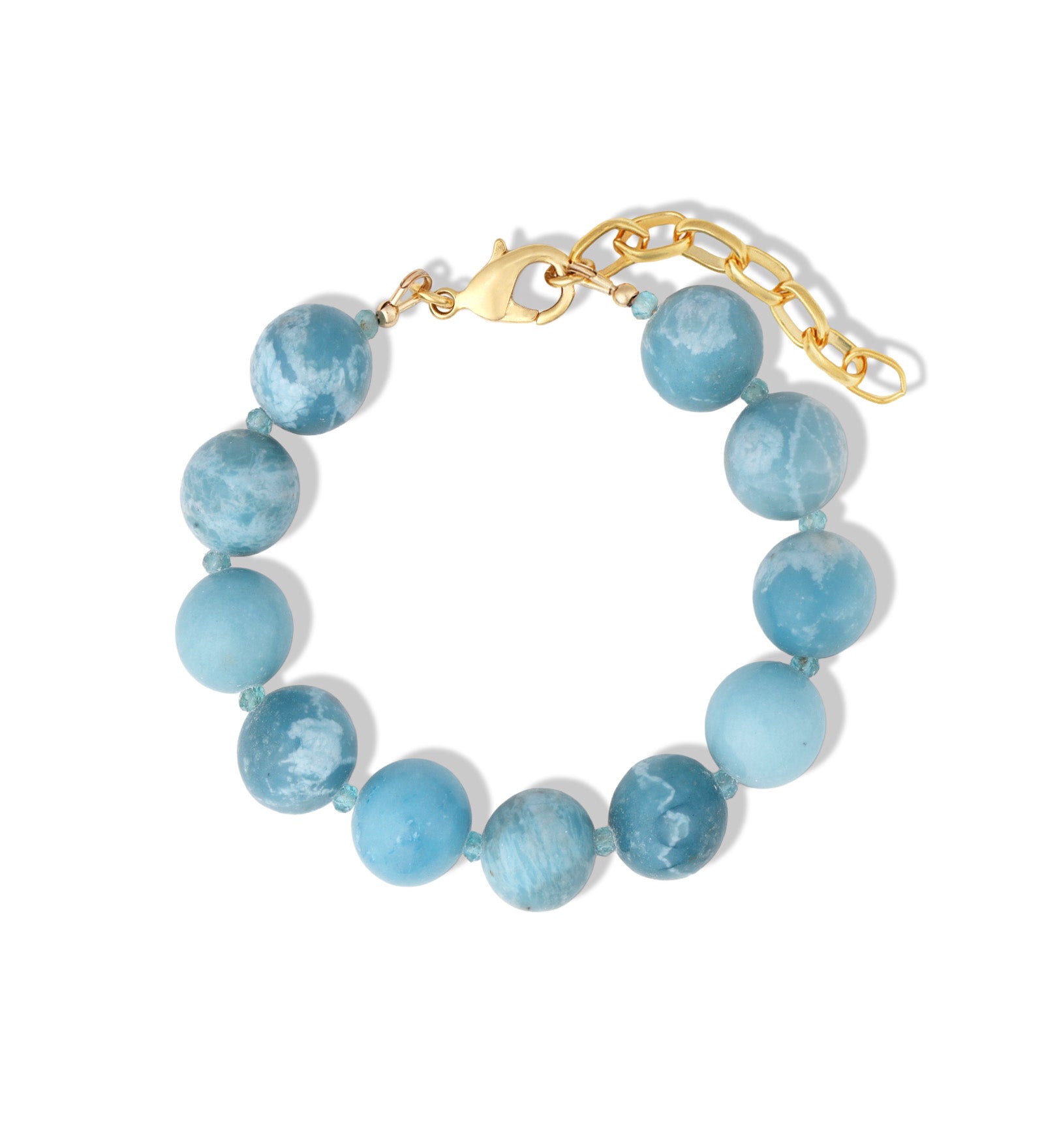 Larimar & Apatite Beaded Bracelet | 12mm 14k Gold Plated, Larimar, Apatite