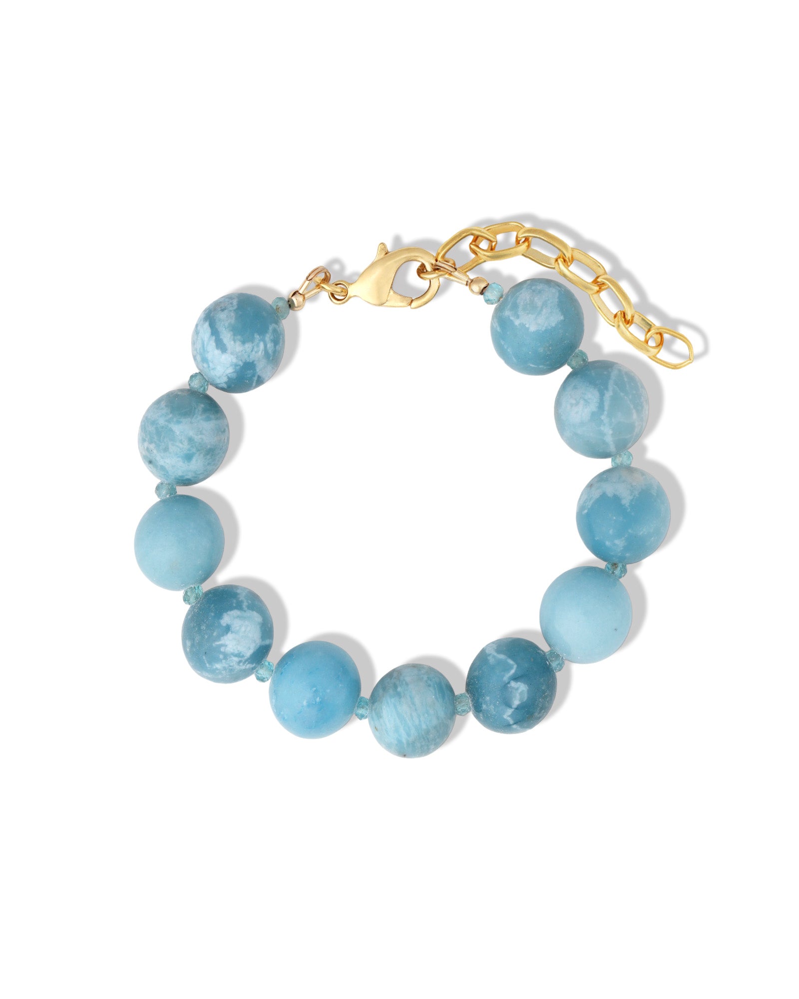 Larimar & Apatite Beaded Bracelet | 12mm 14k Gold Plated, Larimar, Apatite