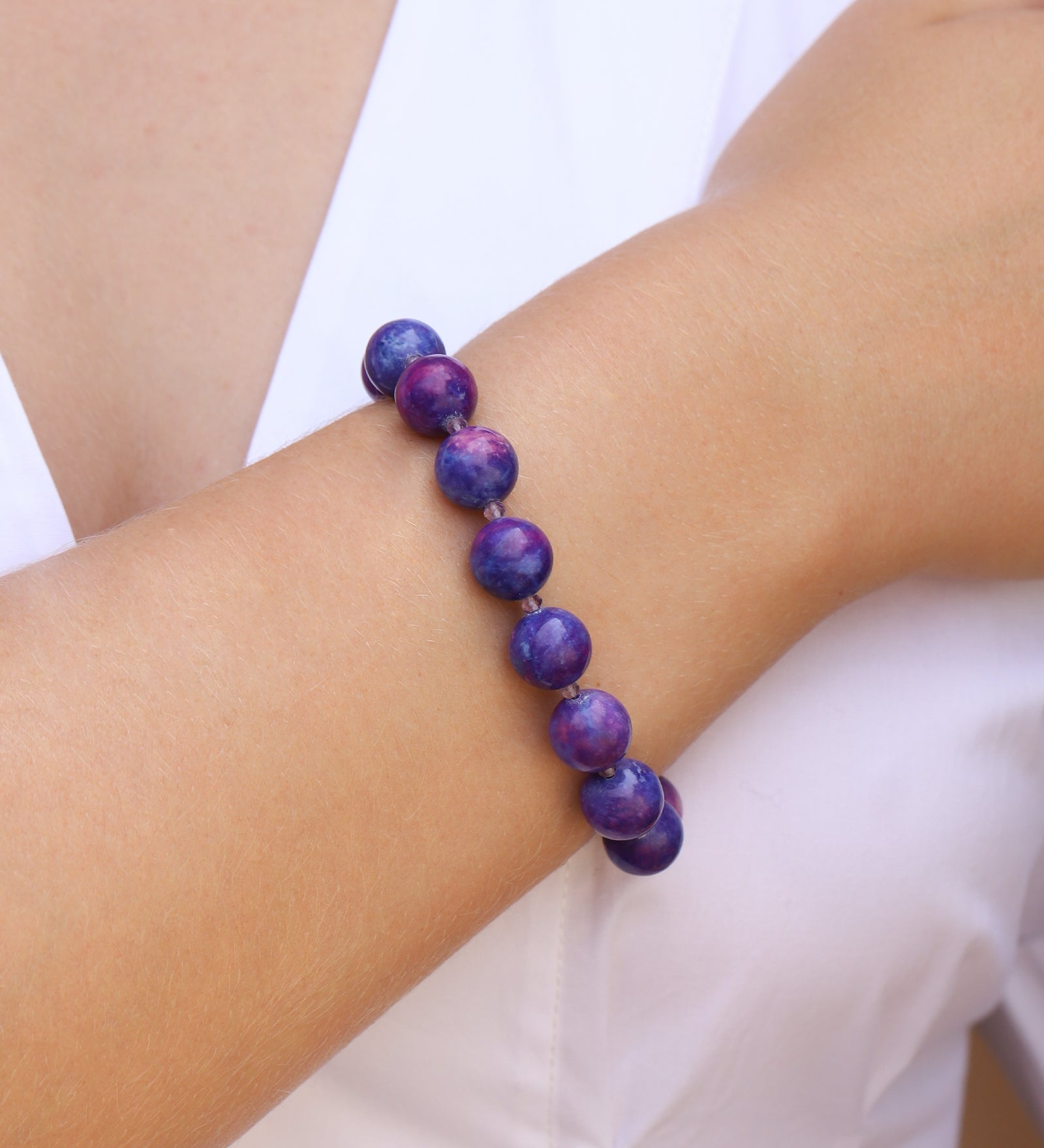Lunita Luz-Sugilite Beaded Bracelet | 12mm-Bracelets-Blue Ruby Jewellery-Vancouver Canada