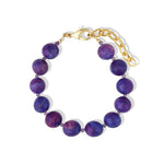 Sugalite & Amethyst Beaded Bracelet | 12mm 14k Gold Plated, Sugalite, Amethyst