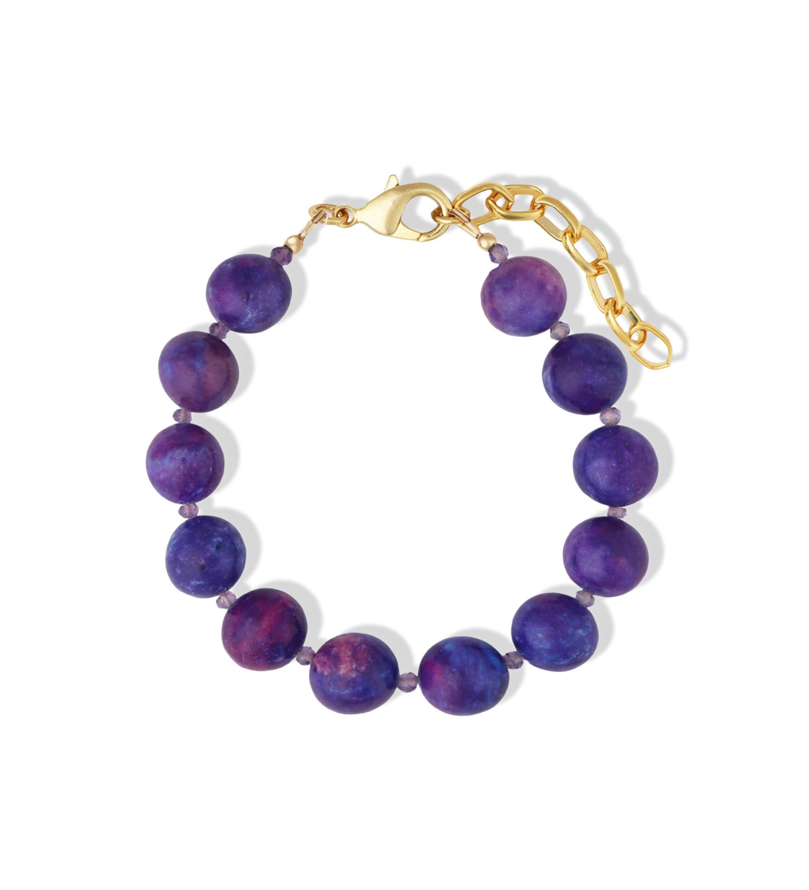 Sugalite & Amethyst Beaded Bracelet | 12mm 14k Gold Plated, Sugalite, Amethyst