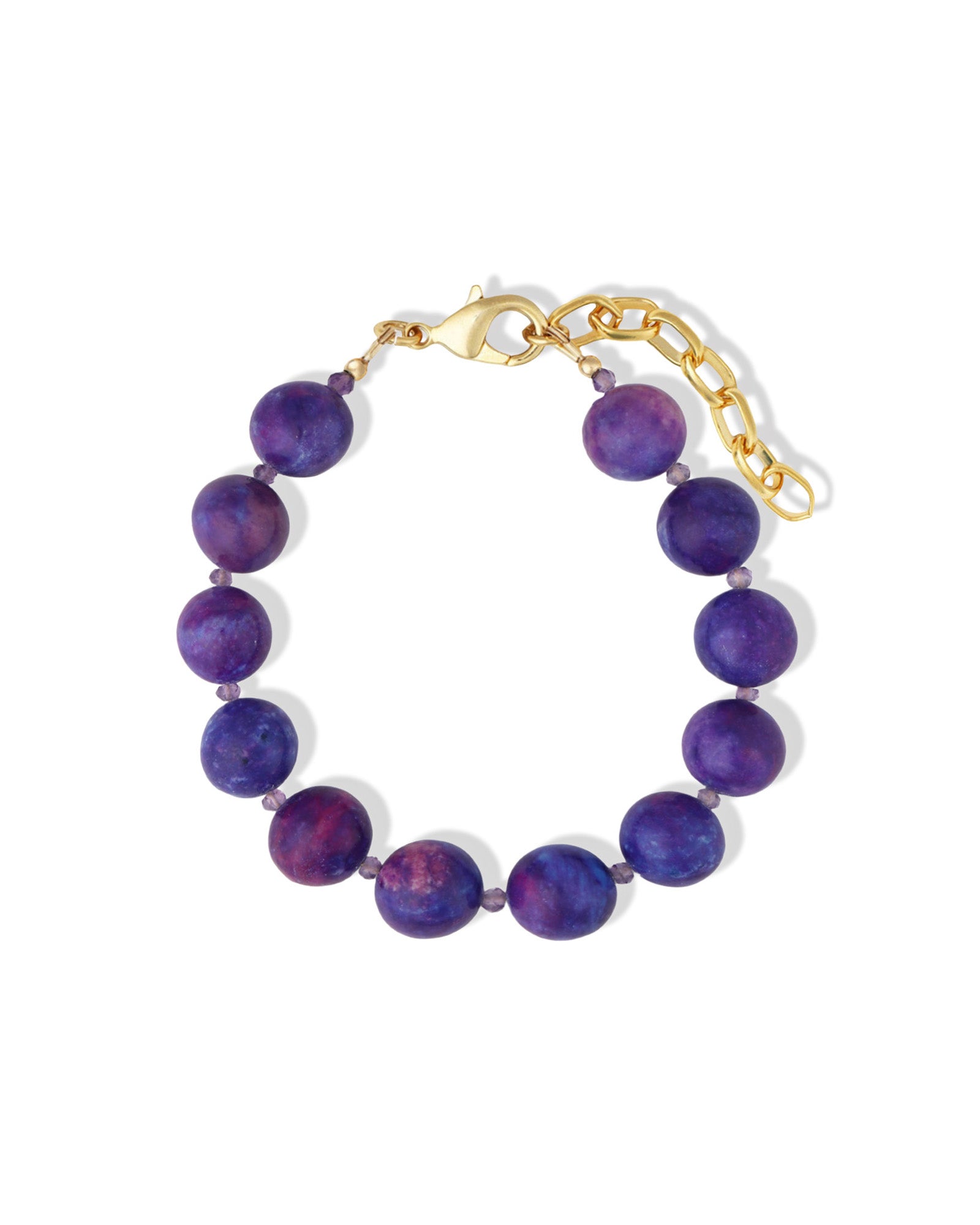 Sugalite & Amethyst Beaded Bracelet | 12mm 14k Gold Plated, Sugalite, Amethyst