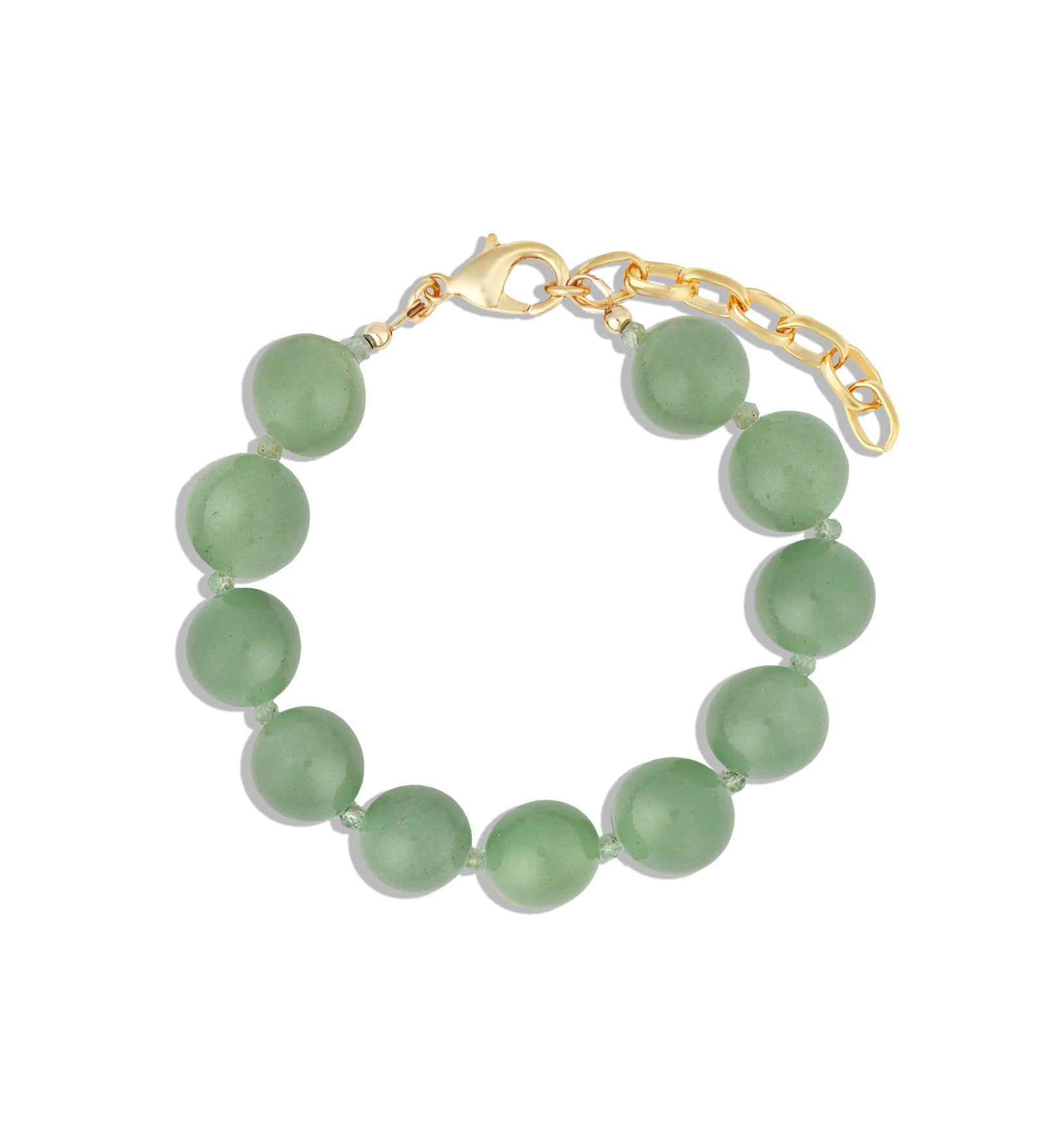 Green Aventurine & Moss Aquamarine Beaded Bracelet | 12mm 14k Gold Plated, Green Aventurine, Moss Aquamarine