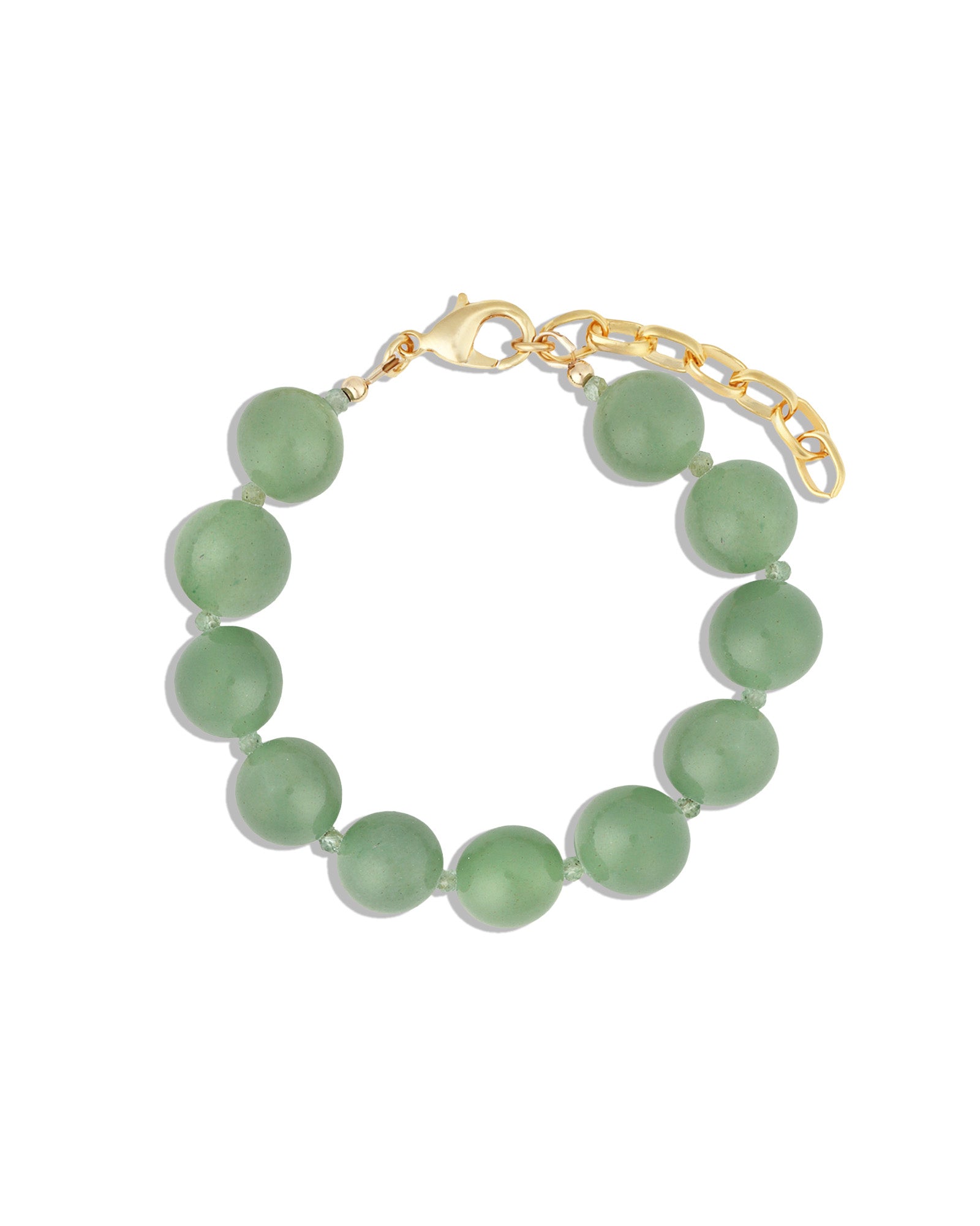 Green Aventurine & Moss Aquamarine Beaded Bracelet | 12mm 14k Gold Plated, Green Aventurine, Moss Aquamarine