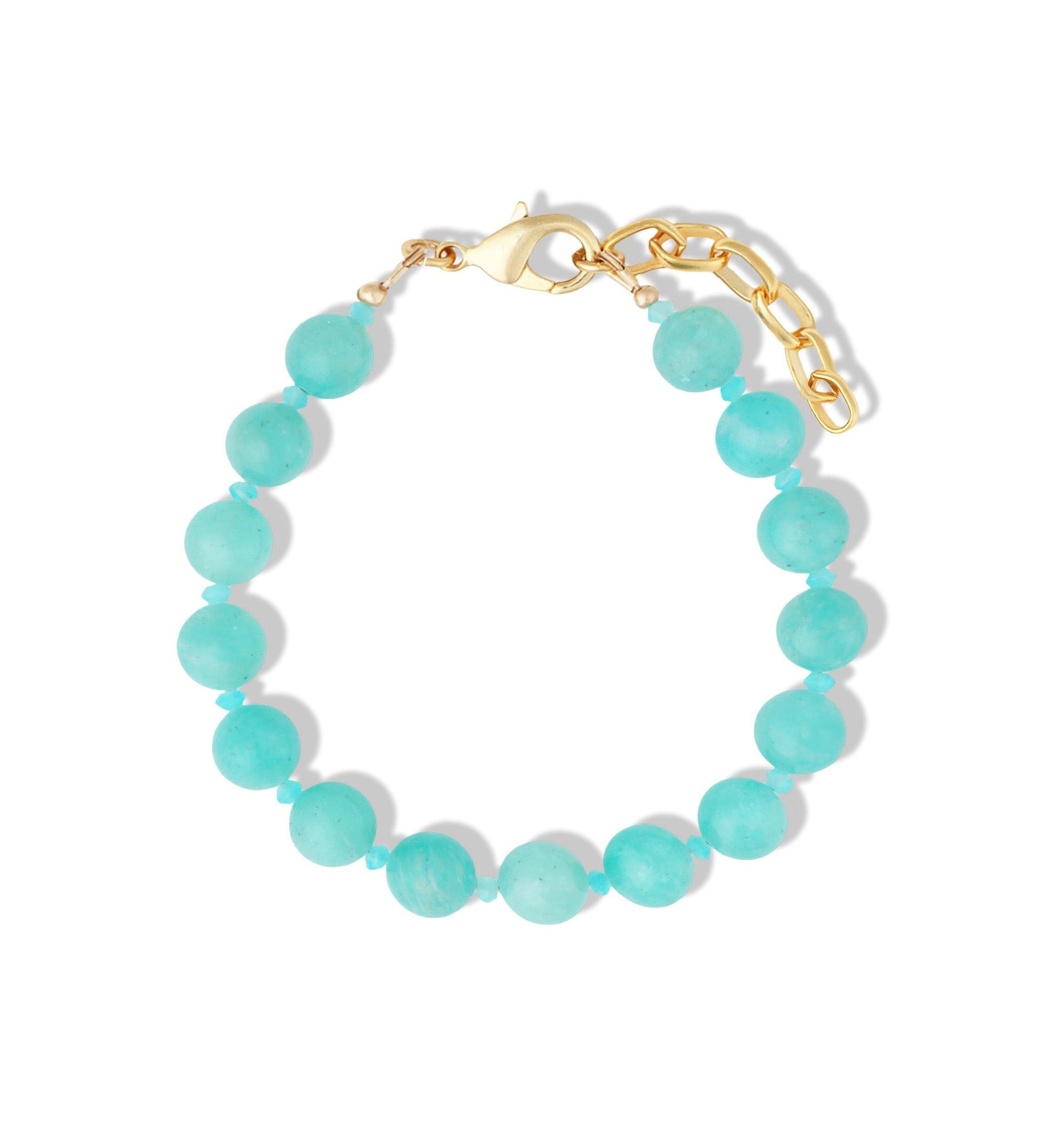 Peruvian Amazonite & Chalcedony Beaded Bracelet | 8mm 14k Gold Plated, Peru Amazonite, Chalcedony