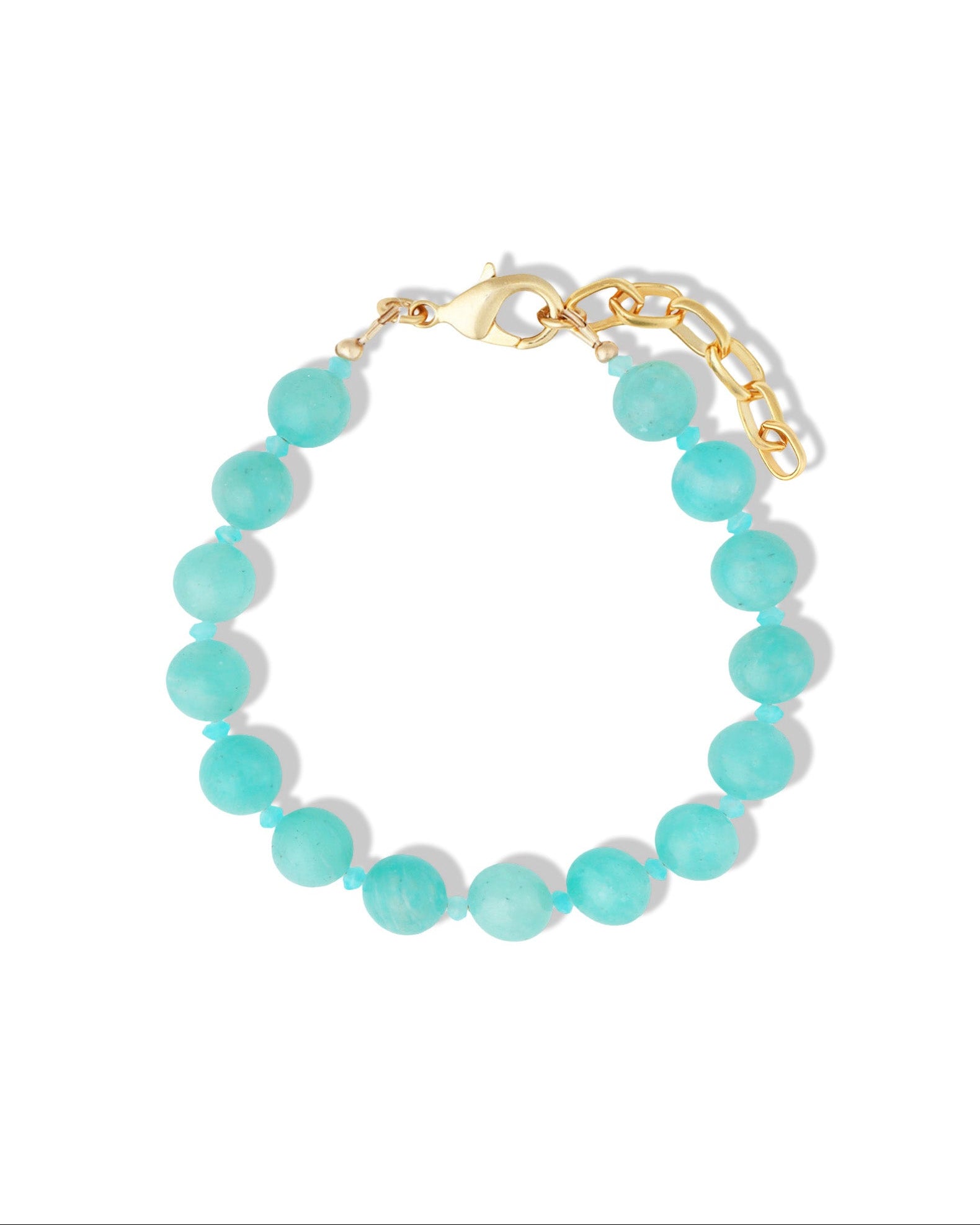 Peruvian Amazonite & Chalcedony Beaded Bracelet | 8mm 14k Gold Plated, Peru Amazonite, Chalcedony