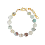 Faceted Amazonite & Moonstone Beaded Bracelet | 8mm 14k Gold Plated, Amazonite, Moonstone