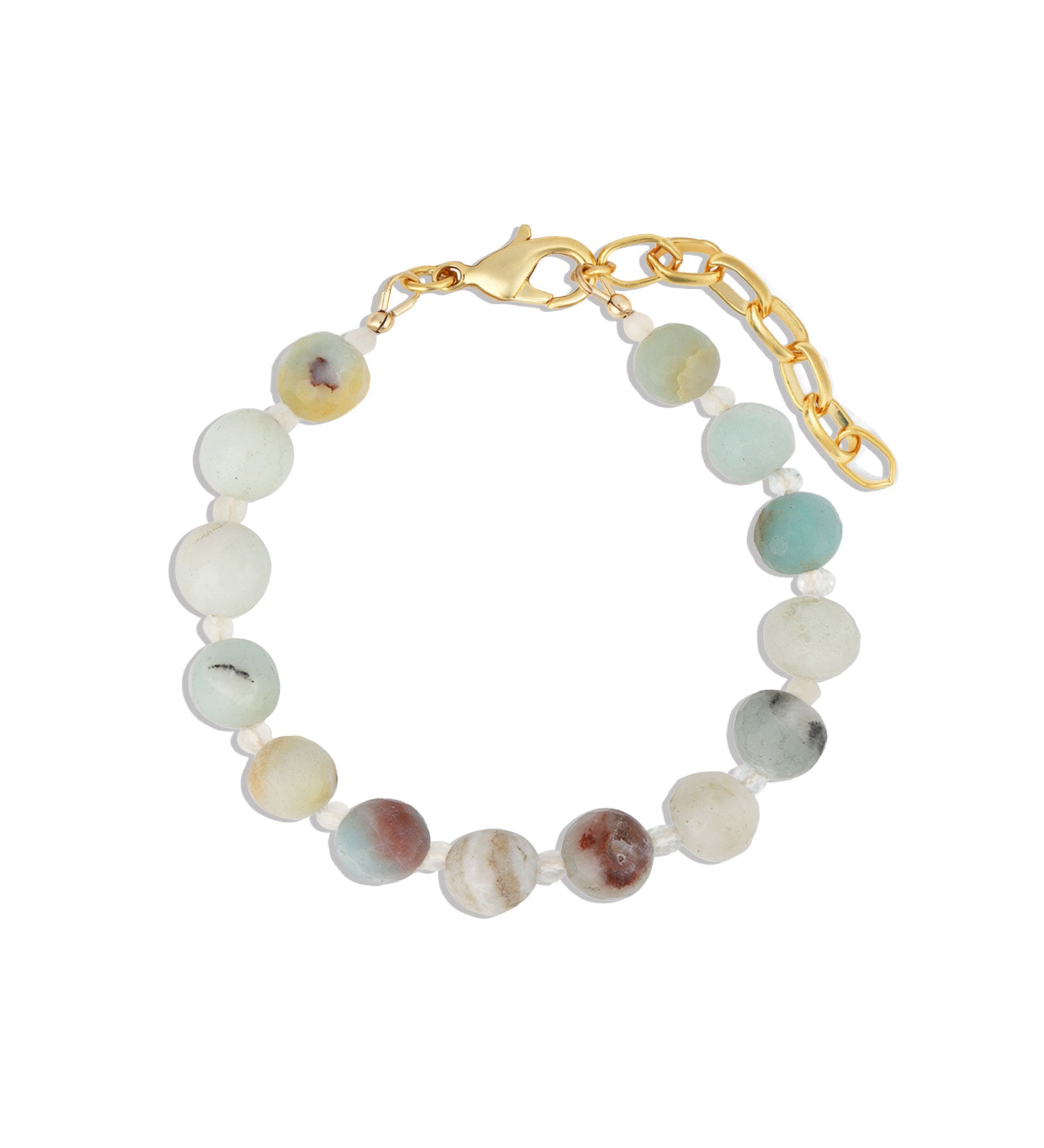Faceted Amazonite & Moonstone Beaded Bracelet | 8mm 14k Gold Plated, Amazonite, Moonstone
