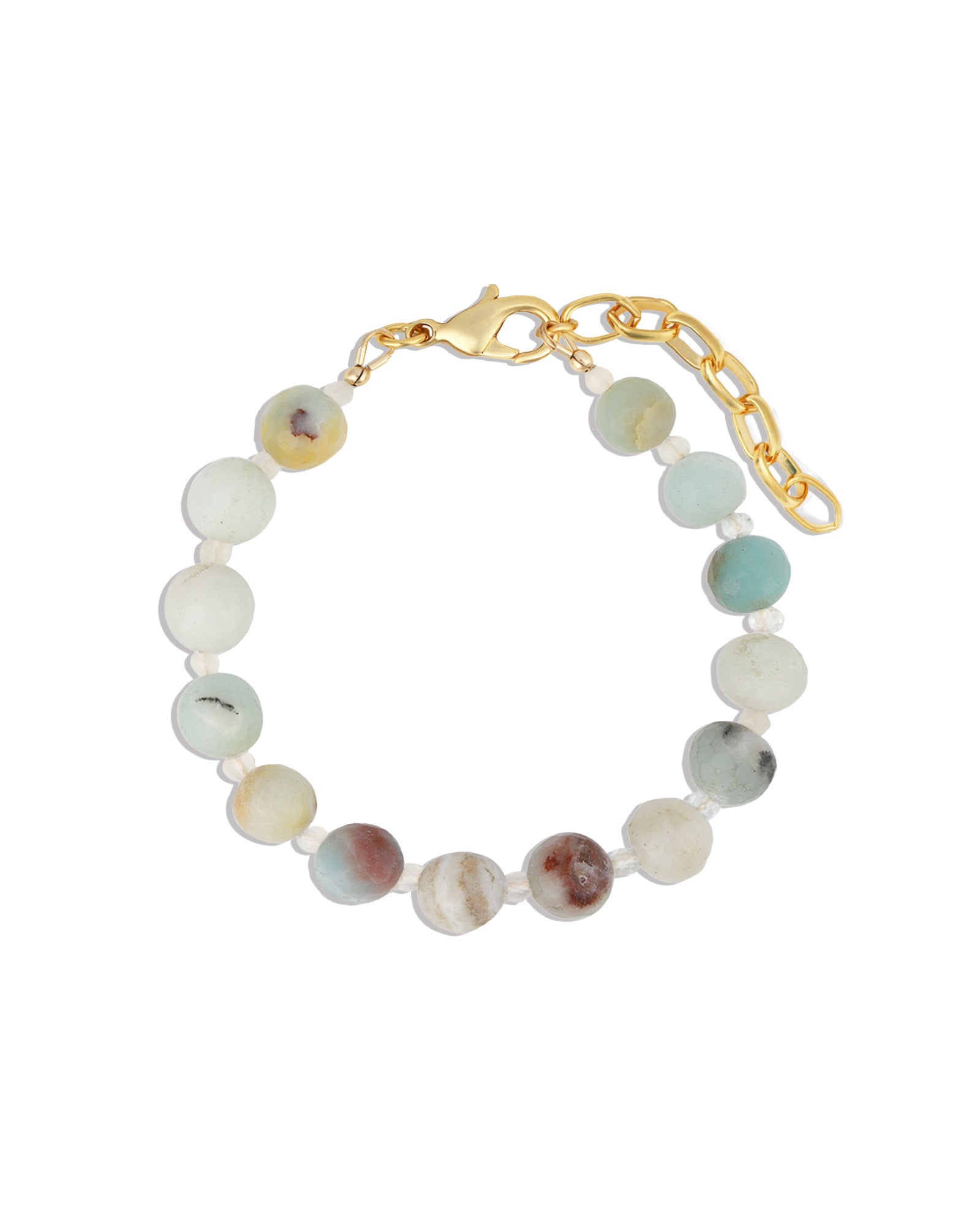 Faceted Amazonite & Moonstone Beaded Bracelet | 8mm 14k Gold Plated, Amazonite, Moonstone
