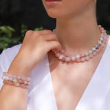 Mixed Shape Beaded Necklace | 10mm 14k Gold Plated, Rose Quartz, Peach Moonstone
