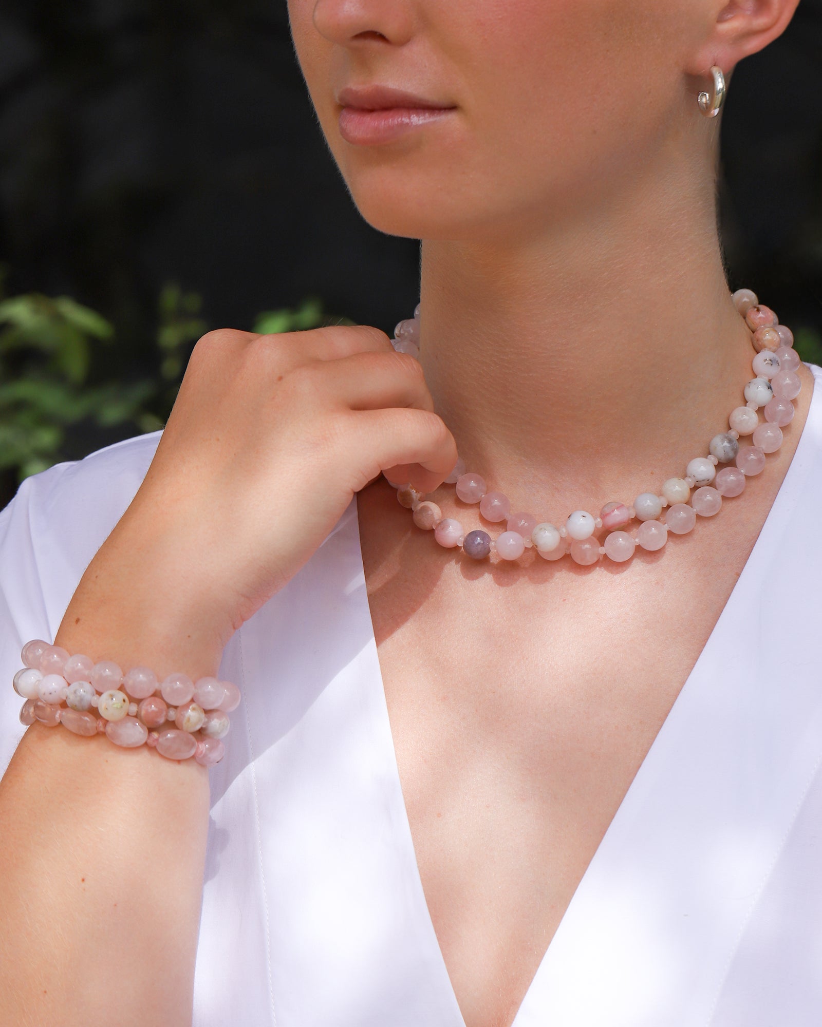 Mixed Shape Beaded Necklace | 10mm 14k Gold Plated, Rose Quartz, Peach Moonstone