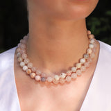 Mixed Shape Beaded Necklace | 10mm 14k Gold Plated, Rose Quartz, Peach Moonstone
