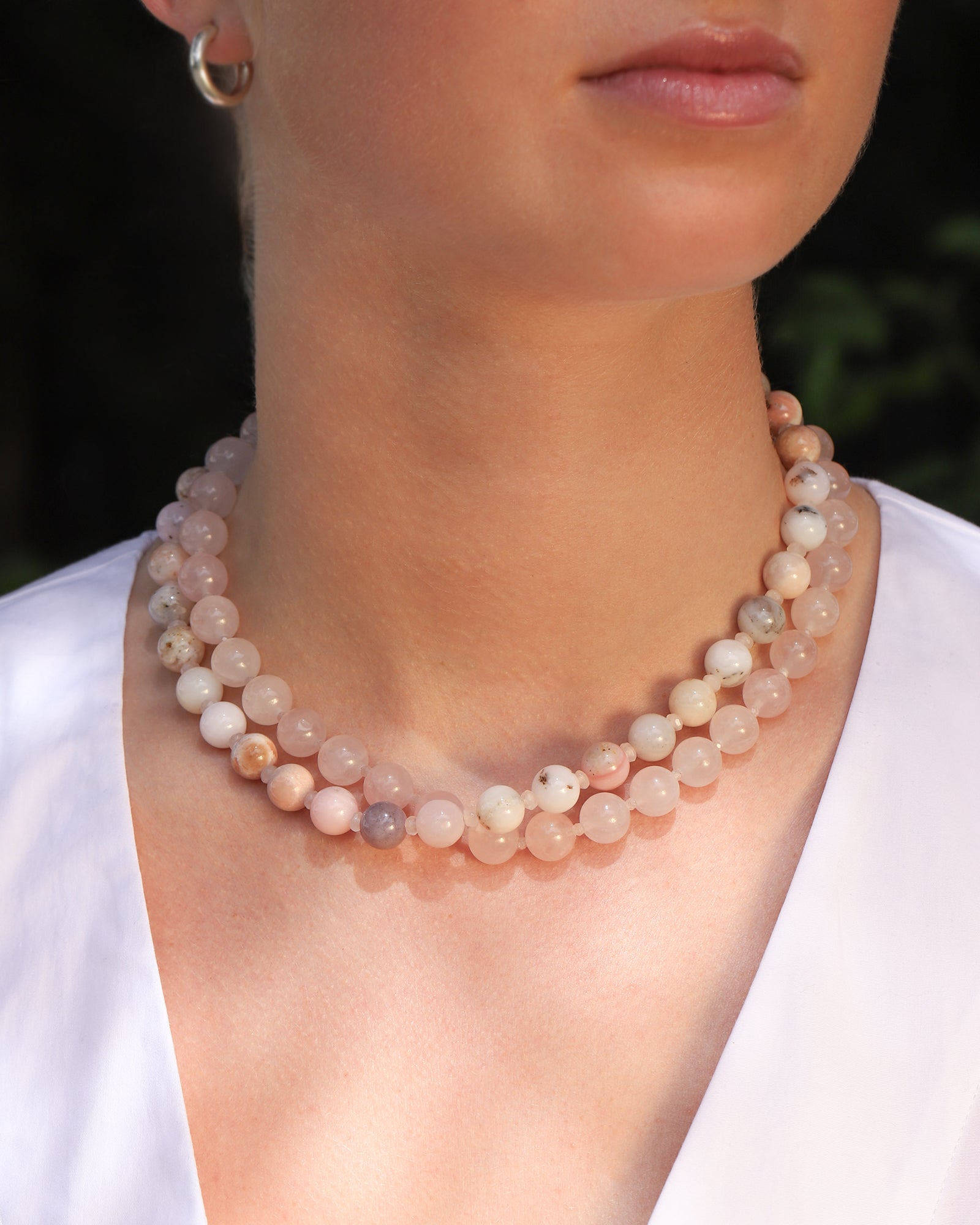 Mixed Shape Beaded Necklace | 10mm 14k Gold Plated, Rose Quartz, Peach Moonstone