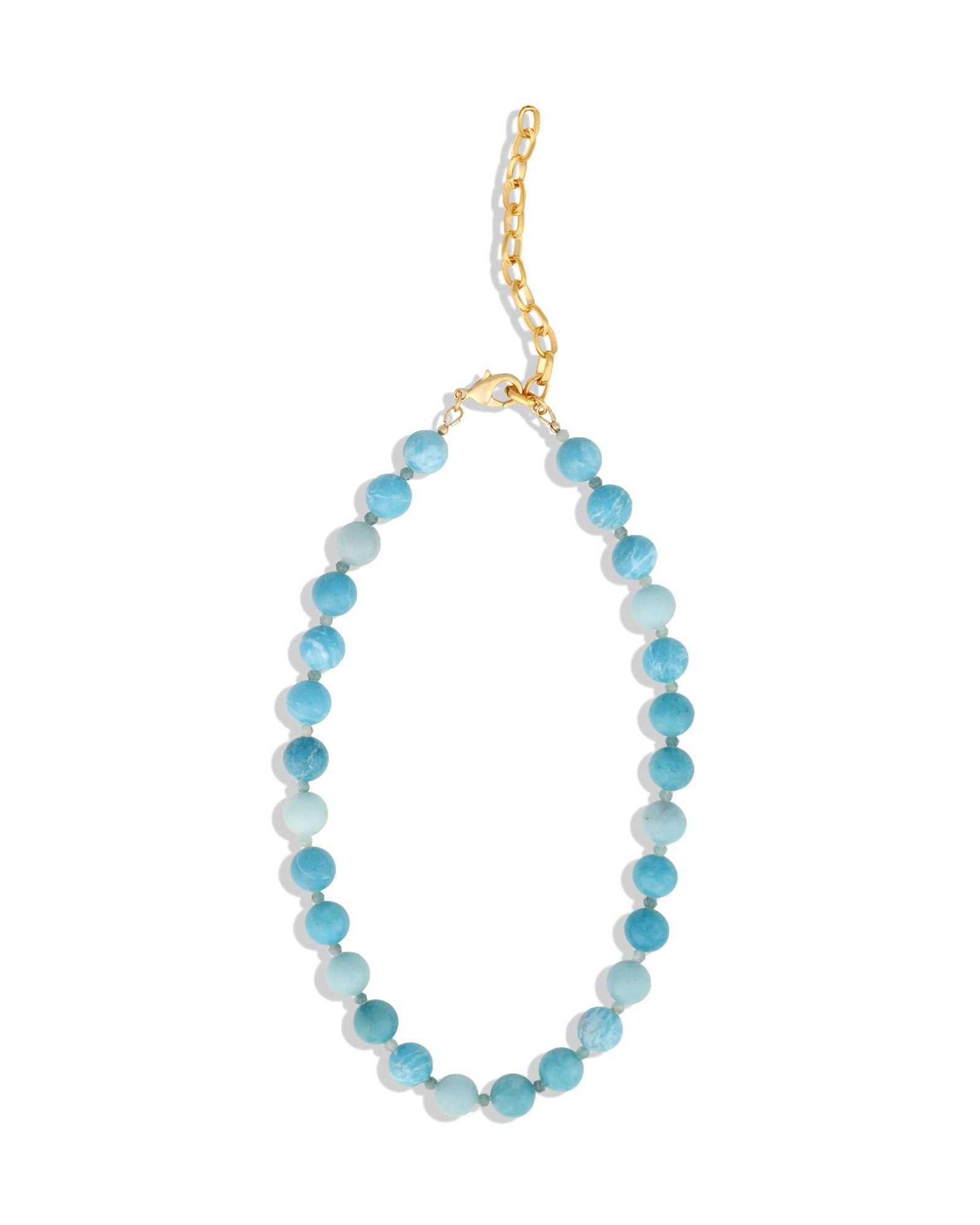 Mixed Shape Beaded Necklace | 10mm 14k Gold Plated, Sky Blue Larimar, Grandiderite