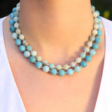 Mixed Shape Beaded Necklace | 10mm 14k Gold Plated, Sky Blue Larimar, Grandiderite
