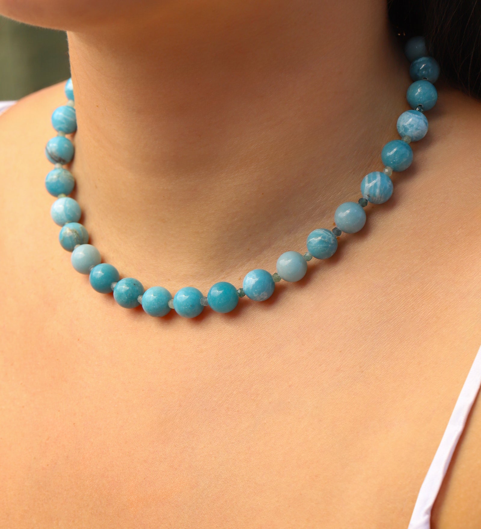 Lunita Luz-Larimar Beaded Necklace | 10mm-Necklaces-Blue Ruby Jewellery-Vancouver Canada