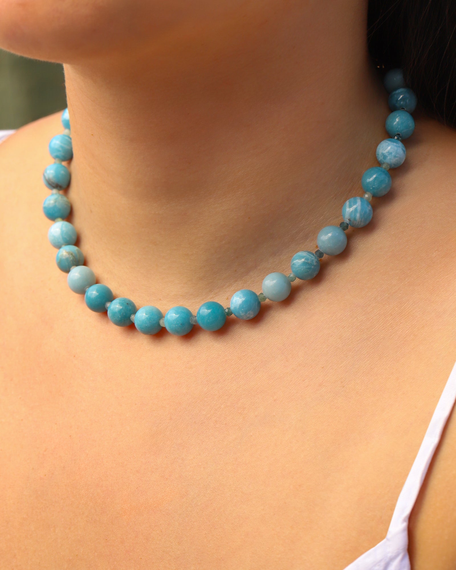 Lunita Luz-Larimar Beaded Necklace | 10mm-Necklaces-Blue Ruby Jewellery-Vancouver Canada