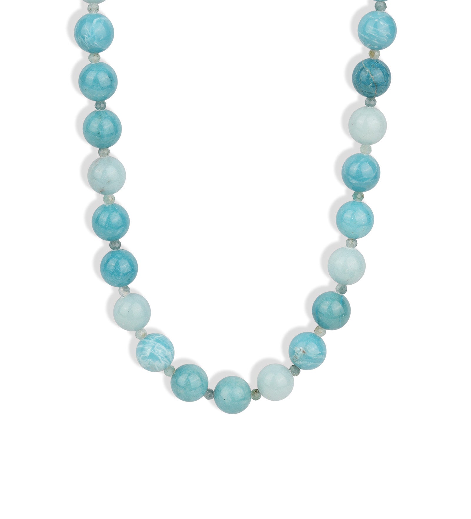 Mixed Shape Beaded Necklace | 10mm 14k Gold Plated, Sky Blue Larimar, Grandiderite