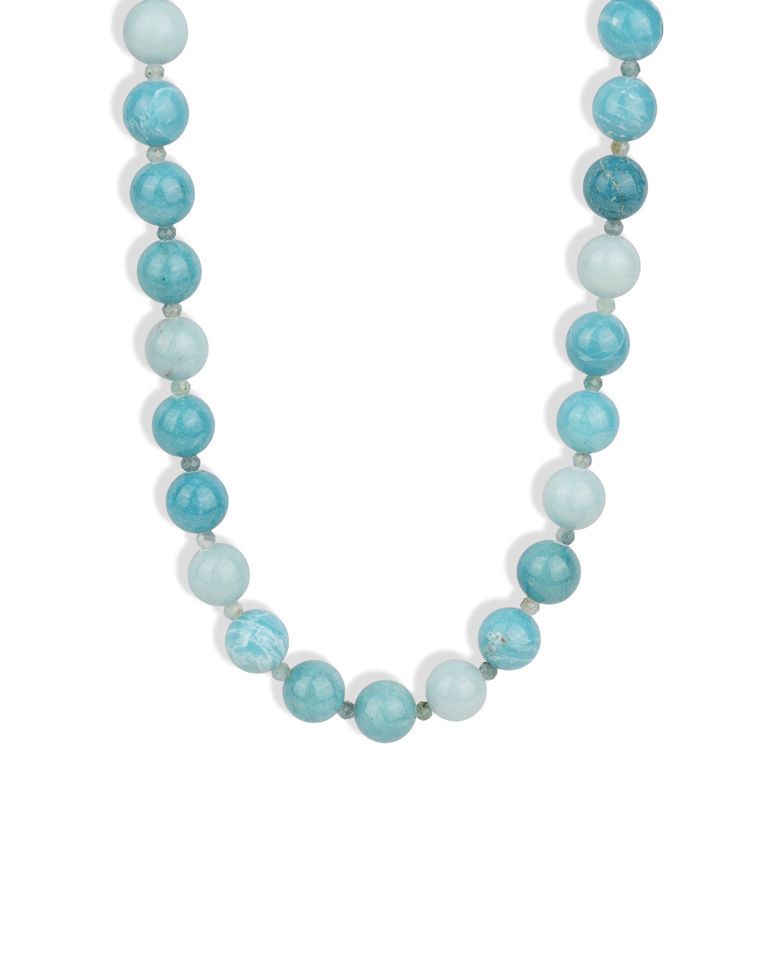 Mixed Shape Beaded Necklace | 10mm 14k Gold Plated, Sky Blue Larimar, Grandiderite