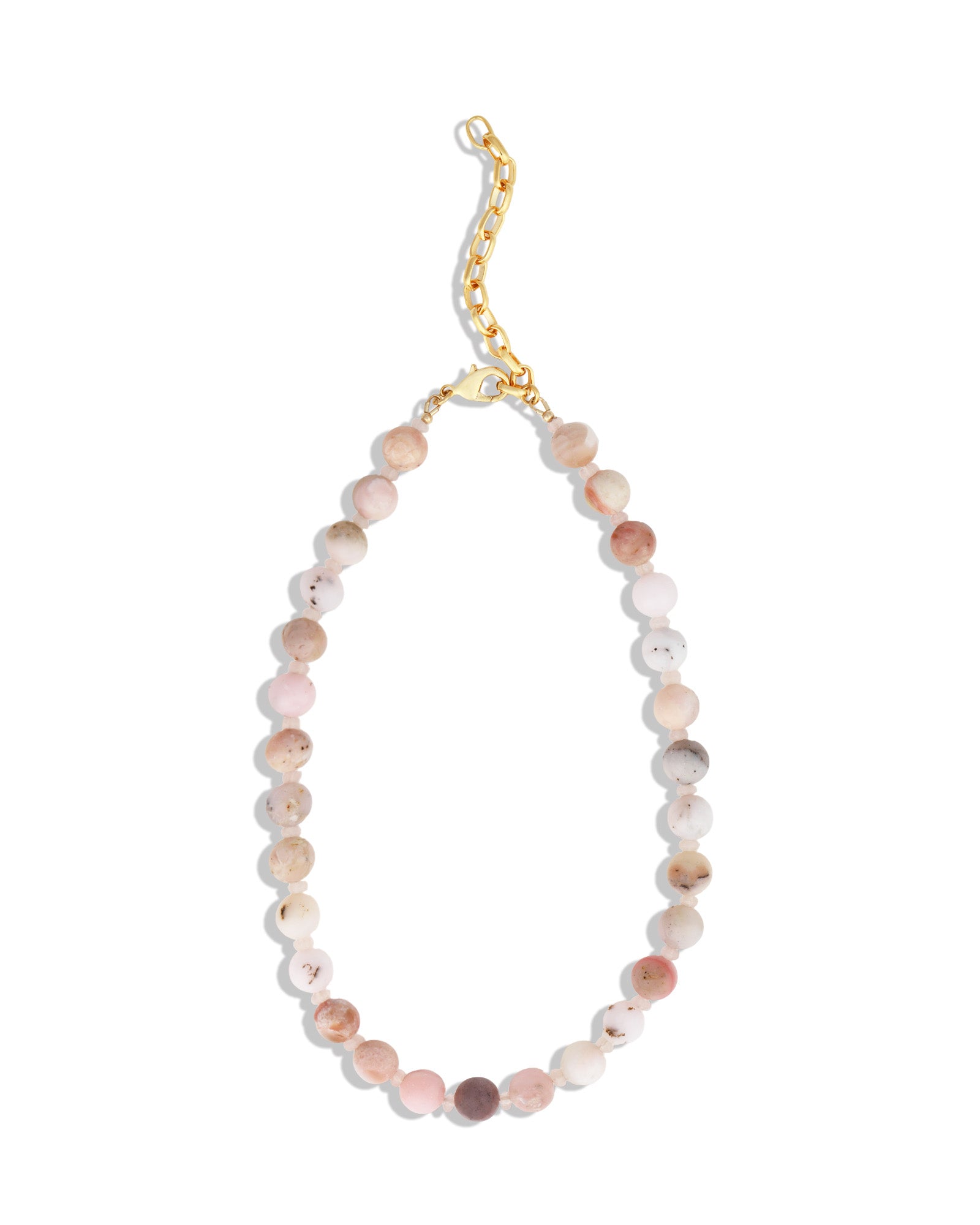 Mixed Shape Beaded Necklace | 10mm 14k Gold Plated, Peruvian Opal, Rose Quartz