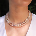 Mixed Shape Beaded Necklace | 10mm 14k Gold Plated, Peruvian Opal, Rose Quartz